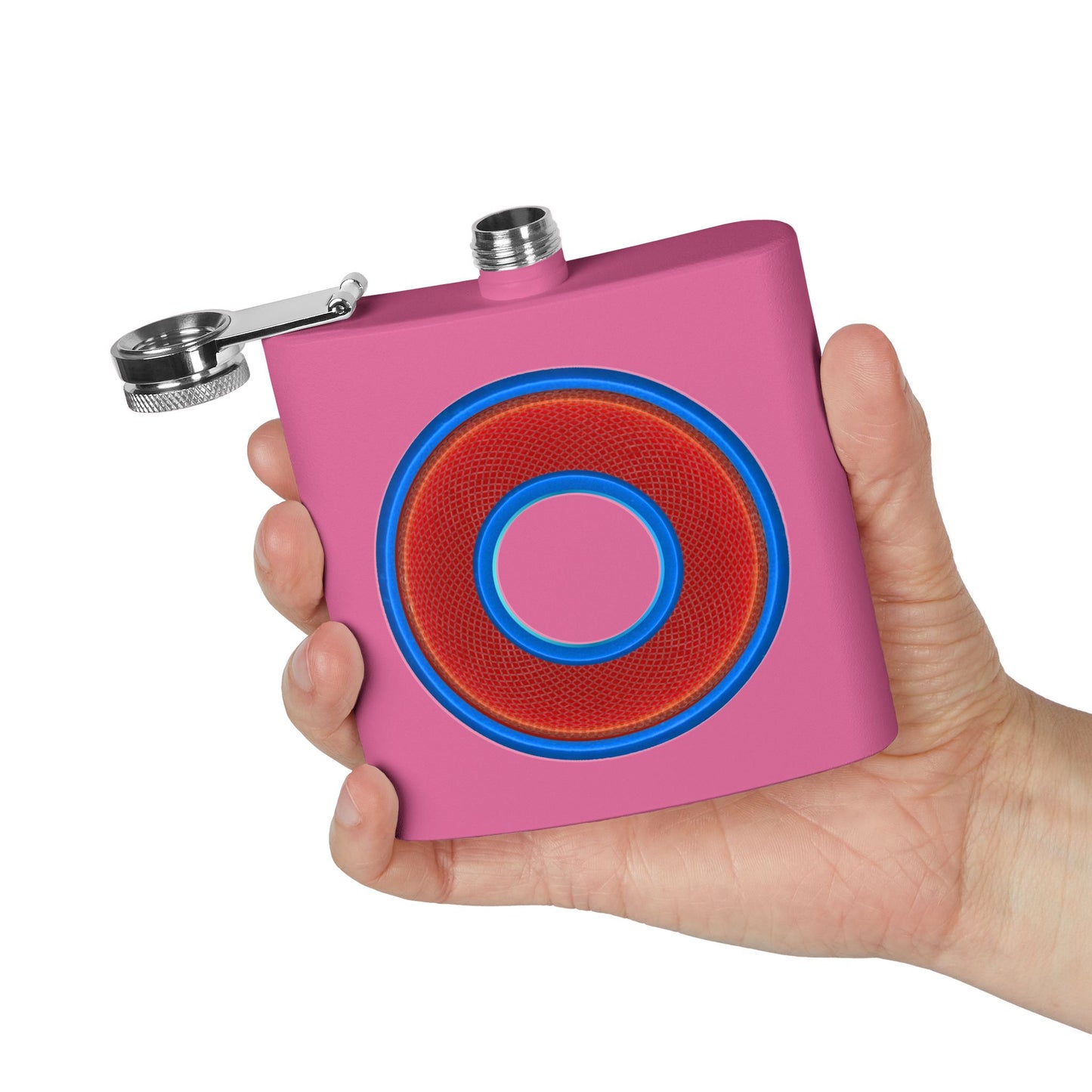 Lump's Donut Flask 6 oz - rustic red/blue donut - [*w/your choice of 6 backgrounds]