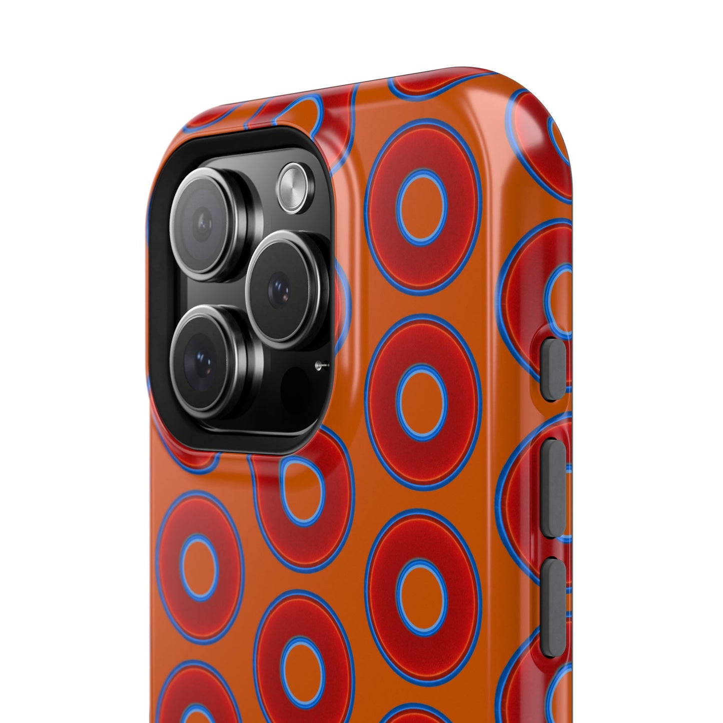 Impact-Resistant Lumpy Donut Case - red vivid donut print w/dark orange background
