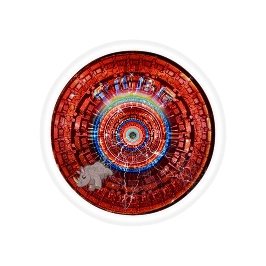 Donut Bumper/Outdoor Sticker - "Rhinos Do Run From Thunder" - series 1.0 - variant 2 - red donut - [Die-Cut] 6"x 6"