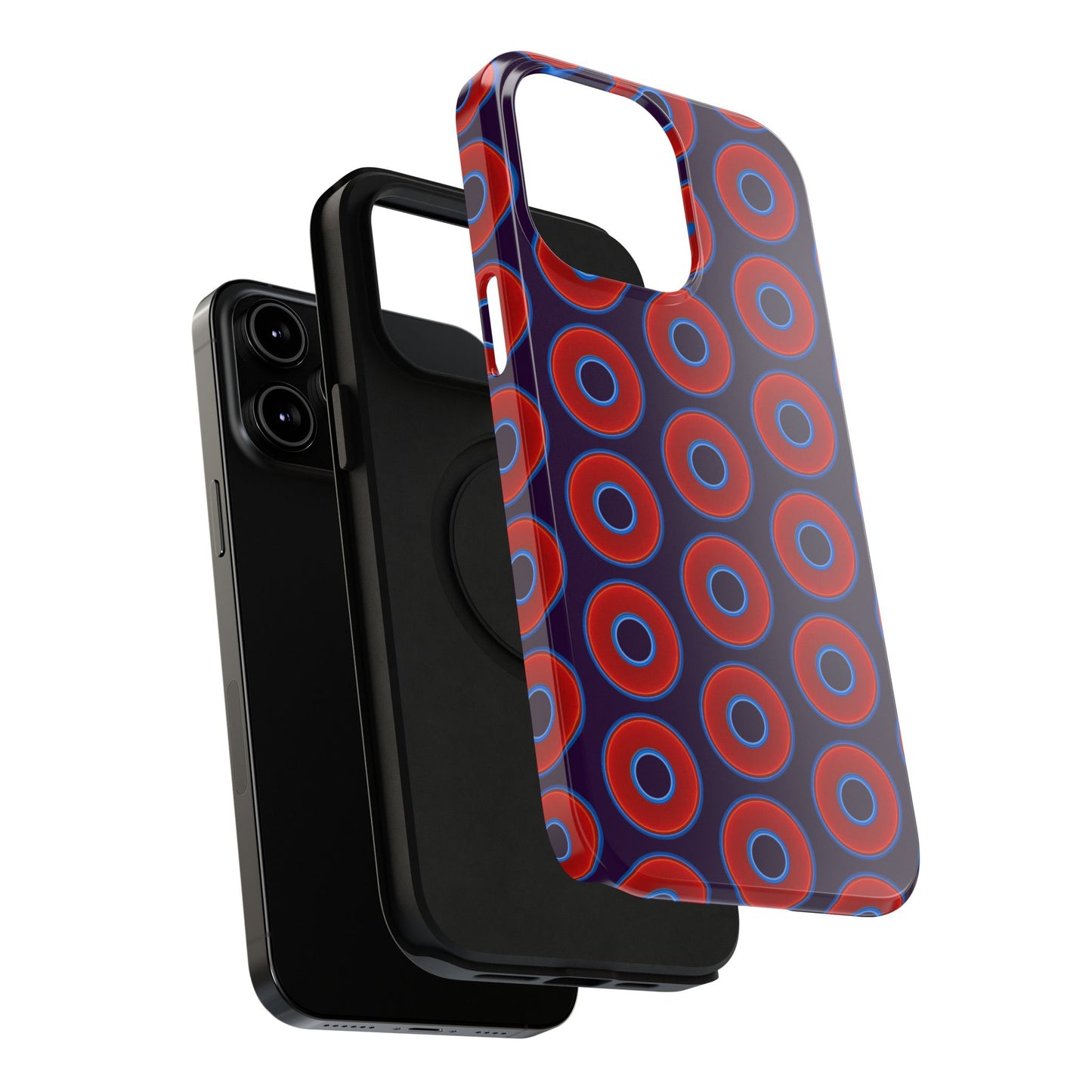 Impact-Resistant Lumpy Donut Case - red vivid donut print w/midnight purple background