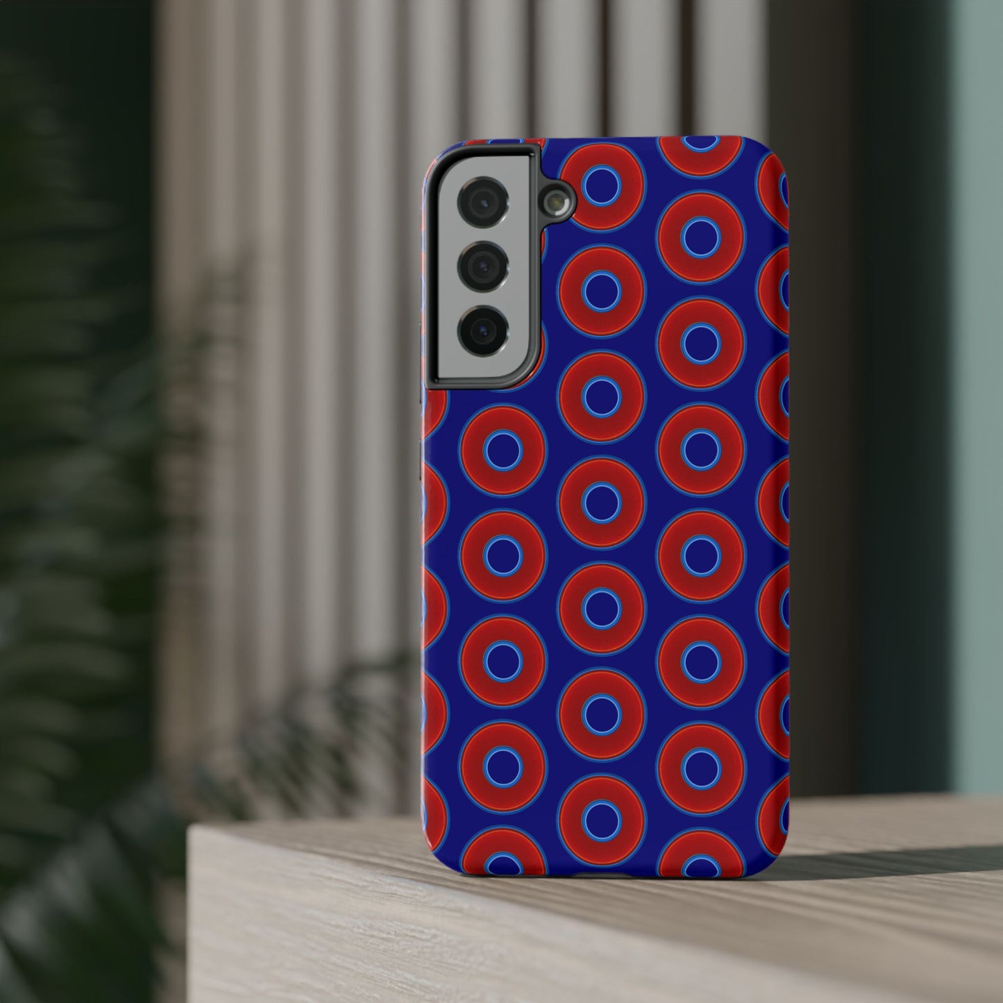 Impact-Resistant Lumpy Donut Case - red vivid donut print w/vivid navy background