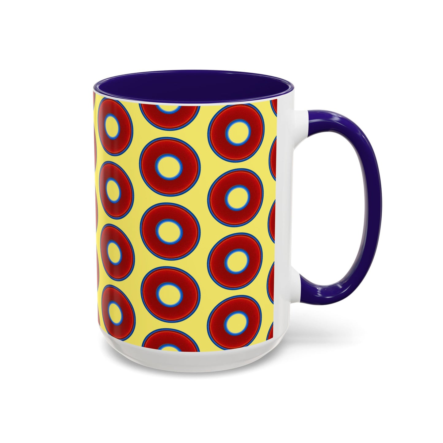 Lump's Grumpy Coffee Mug - vivid red donuts w/yellow background