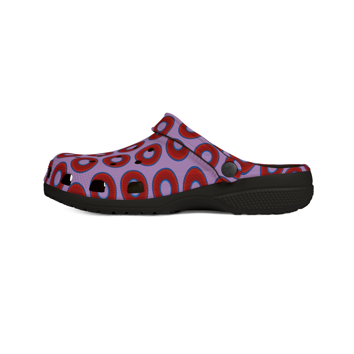 Spatchcocks - donut slip-on shoes - vivid red donuts w/wisteria purple background [unisex]