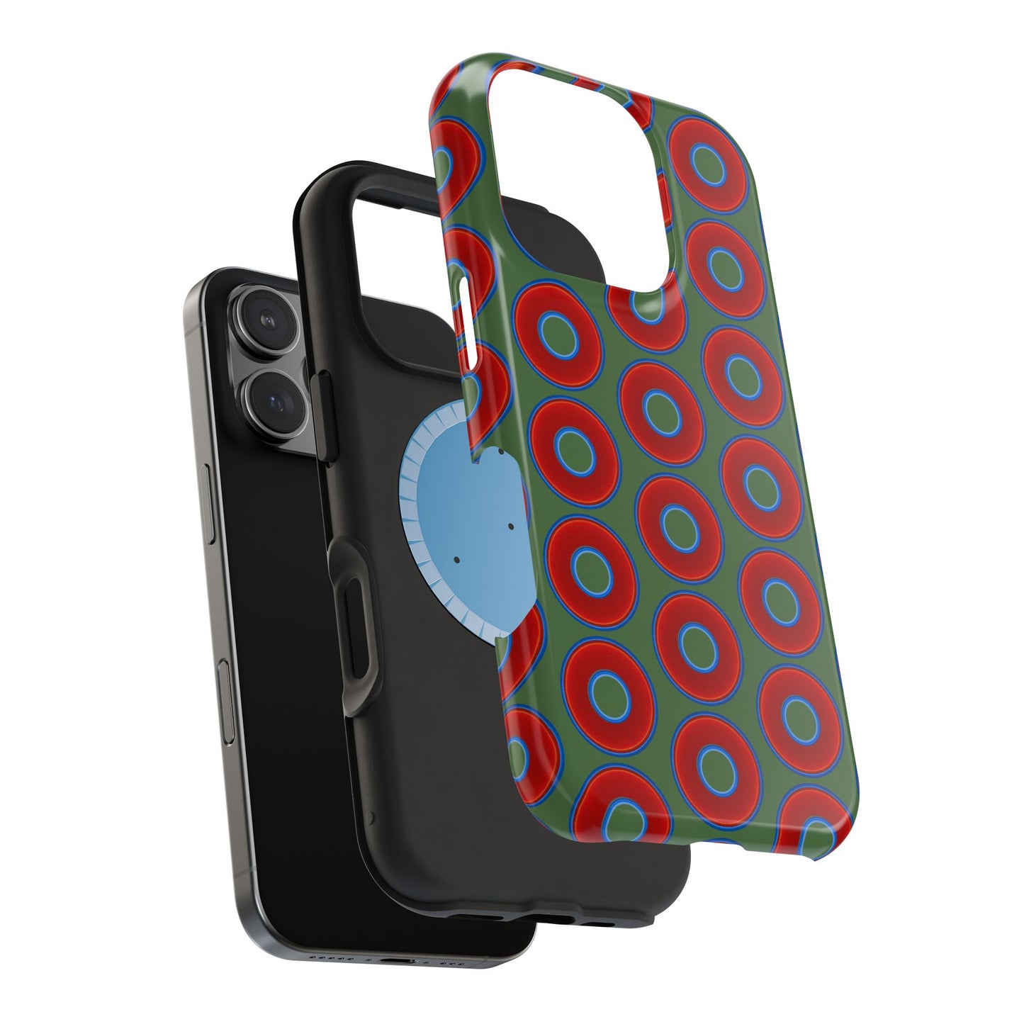 Magnetic Tough Donut Case - red vivid donut print w/dark Fenway green background