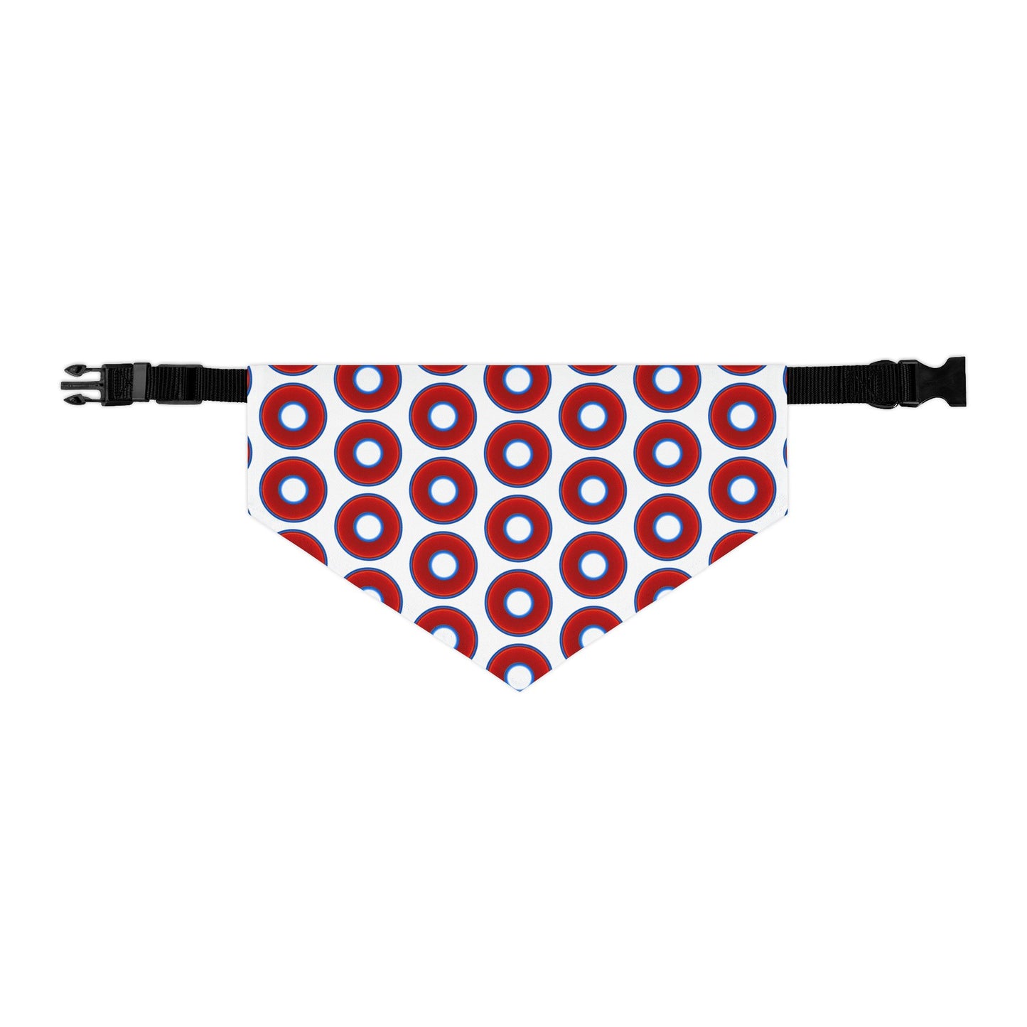 Jim's Lumpy Bandana Pet Collar - vivid red donuts w/white background