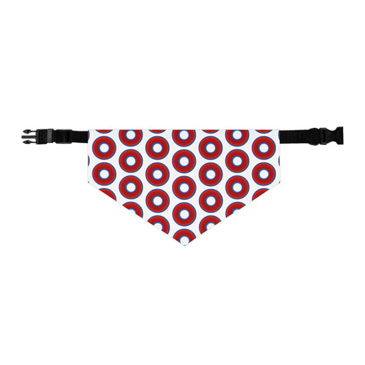 Jim's Lumpy Bandana Pet Collar - vivid red donuts w/white background