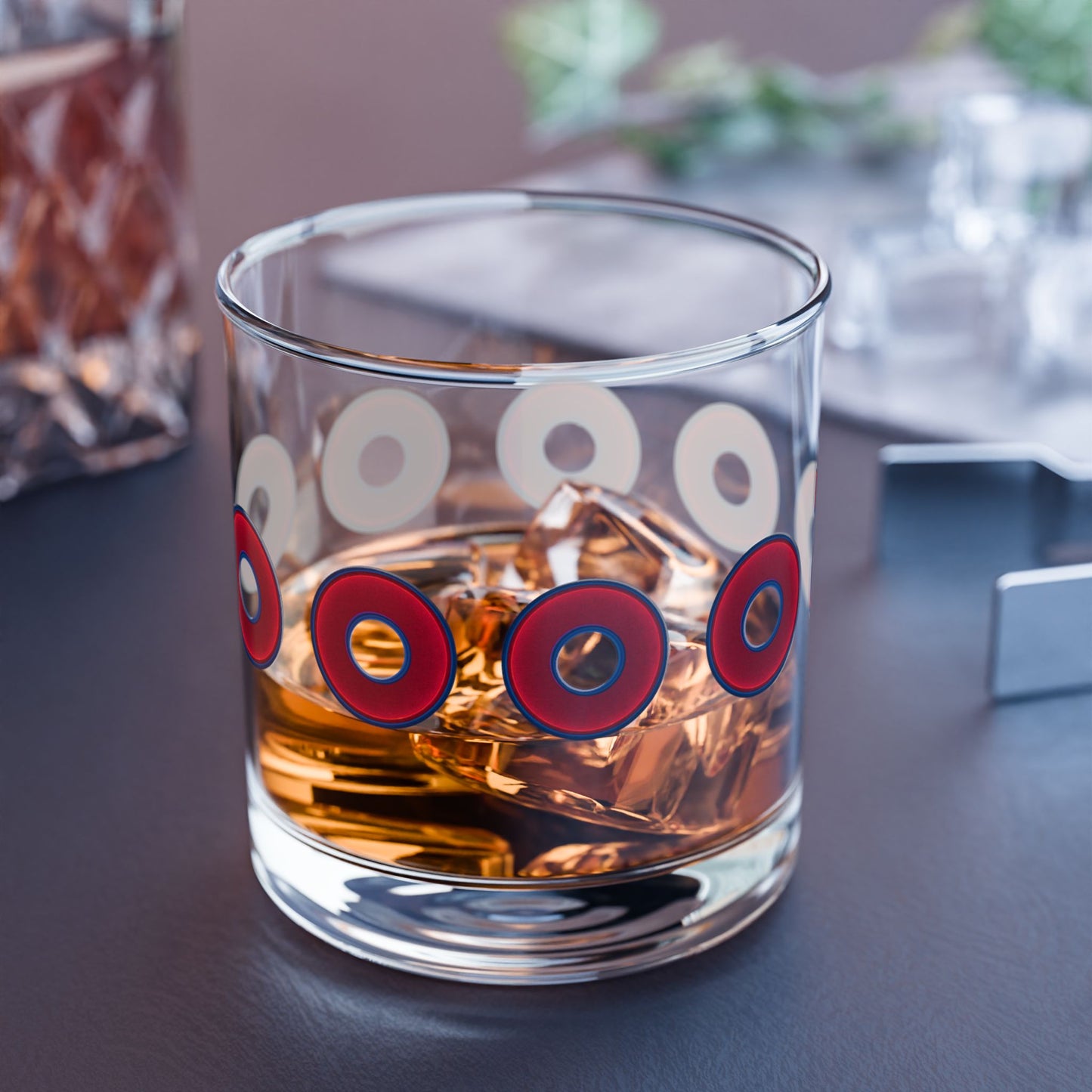 10oz Lumpy Rock Glass - vivid dark red/blue donuts