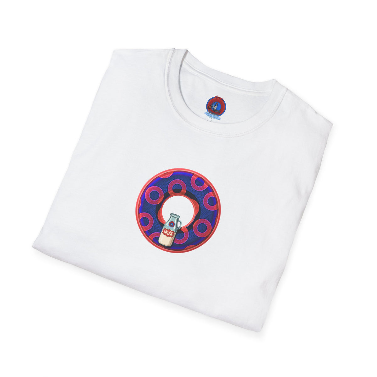 Classic Donut Tee - Unisex Soft-Style - "Wooked Cream - YEMSG Donut " - dark electric blue/red rustic paradox donut - variant 2