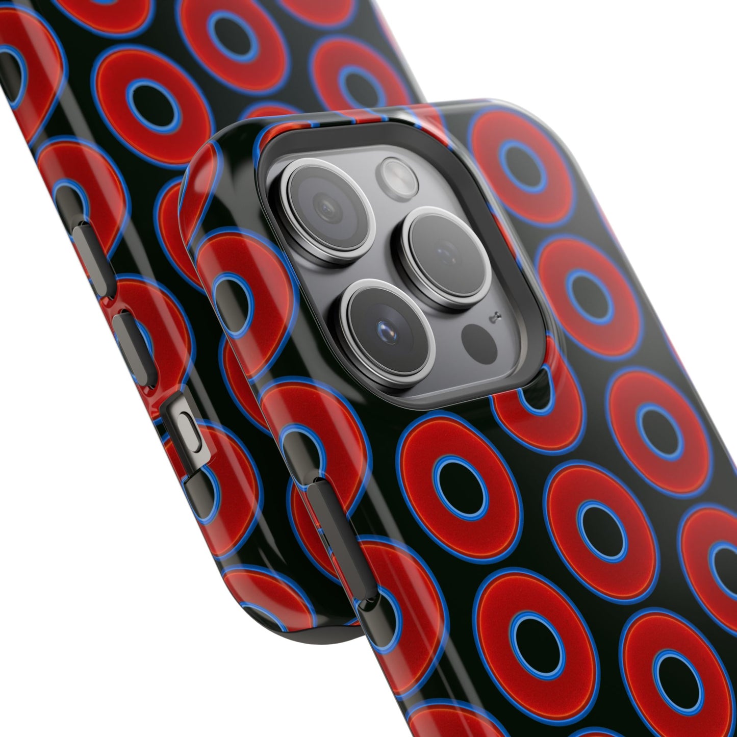 Magnetic Tough Donut Case - red vivid donut print w/midnight green background