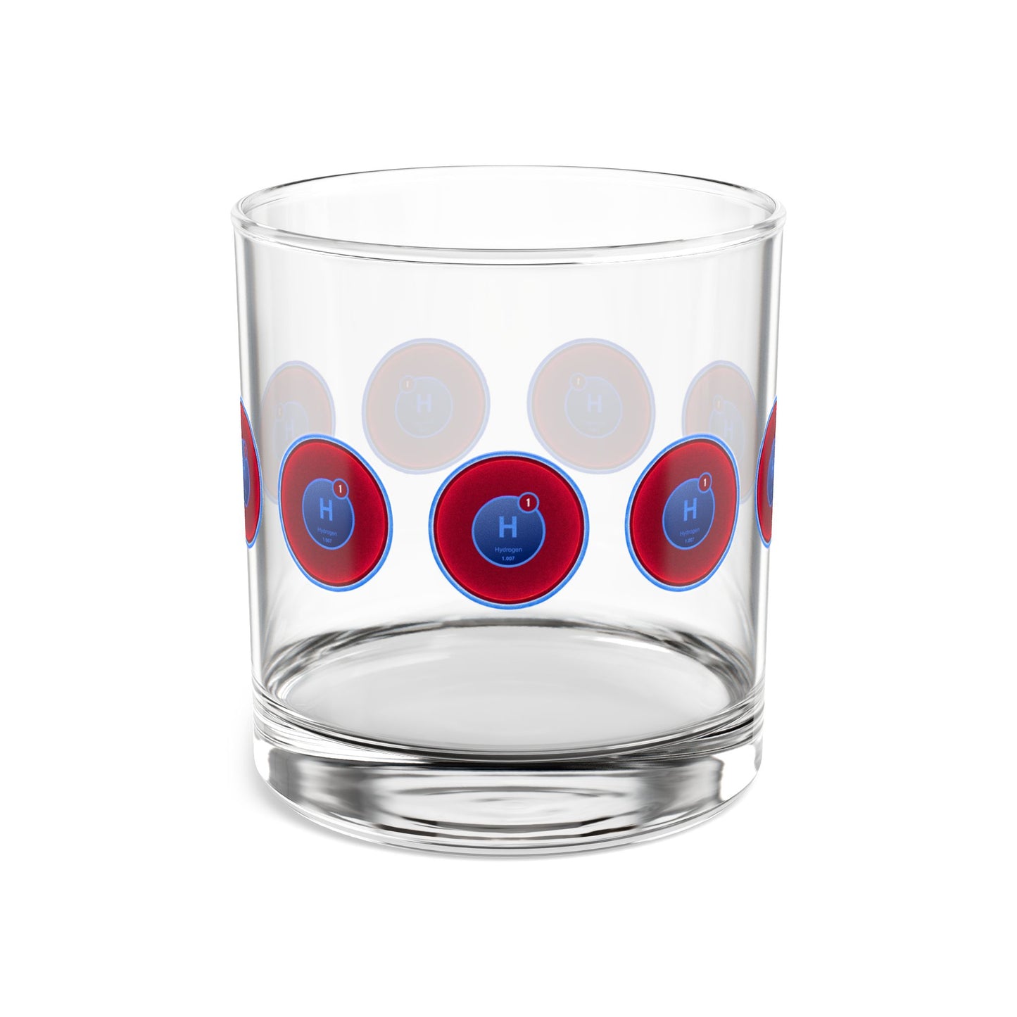 10oz Lumpy Rock Glass - "Liquid Hydrogen Donut" - vivid red/blue donuts