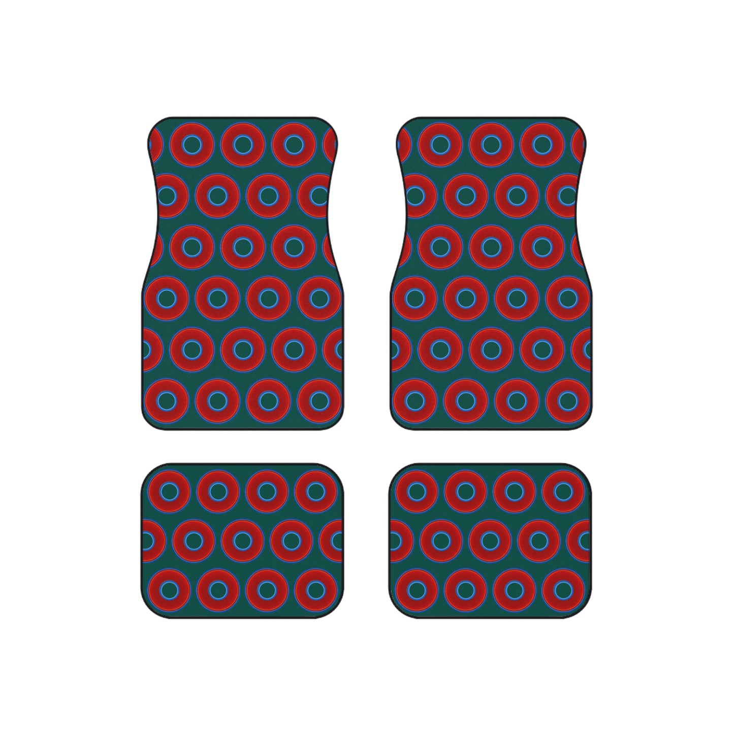 Contacted Car Mats - vivid donut print w/dark Fenway green background