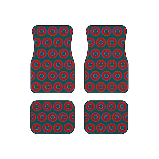 Contacted Car Mats - vivid donut print w/dark Fenway green background
