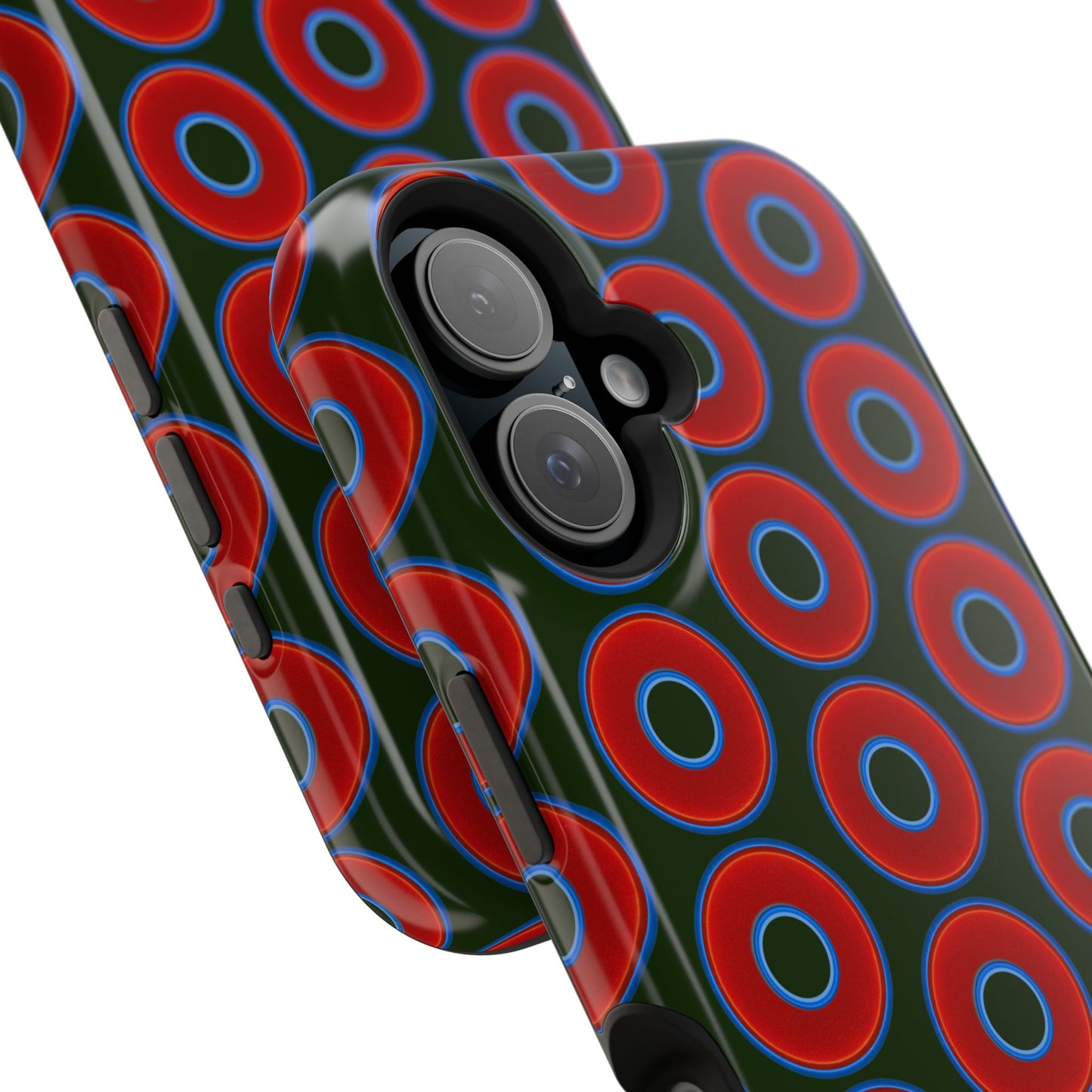 Magnetic Tough Donut Case - red vivid donut print w/deep forest green background
