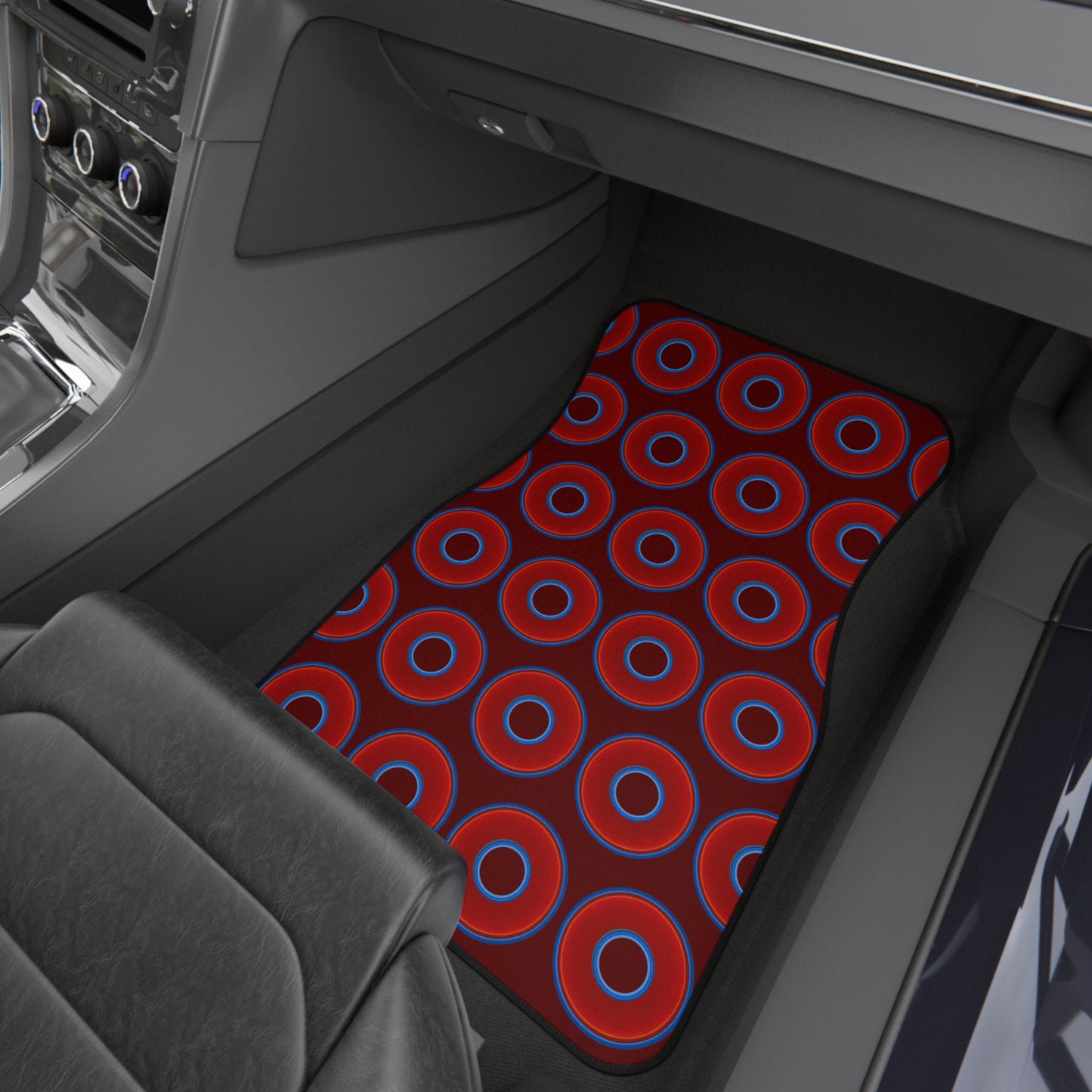 Contacted Car Mats - vivid donut print w/dark red background