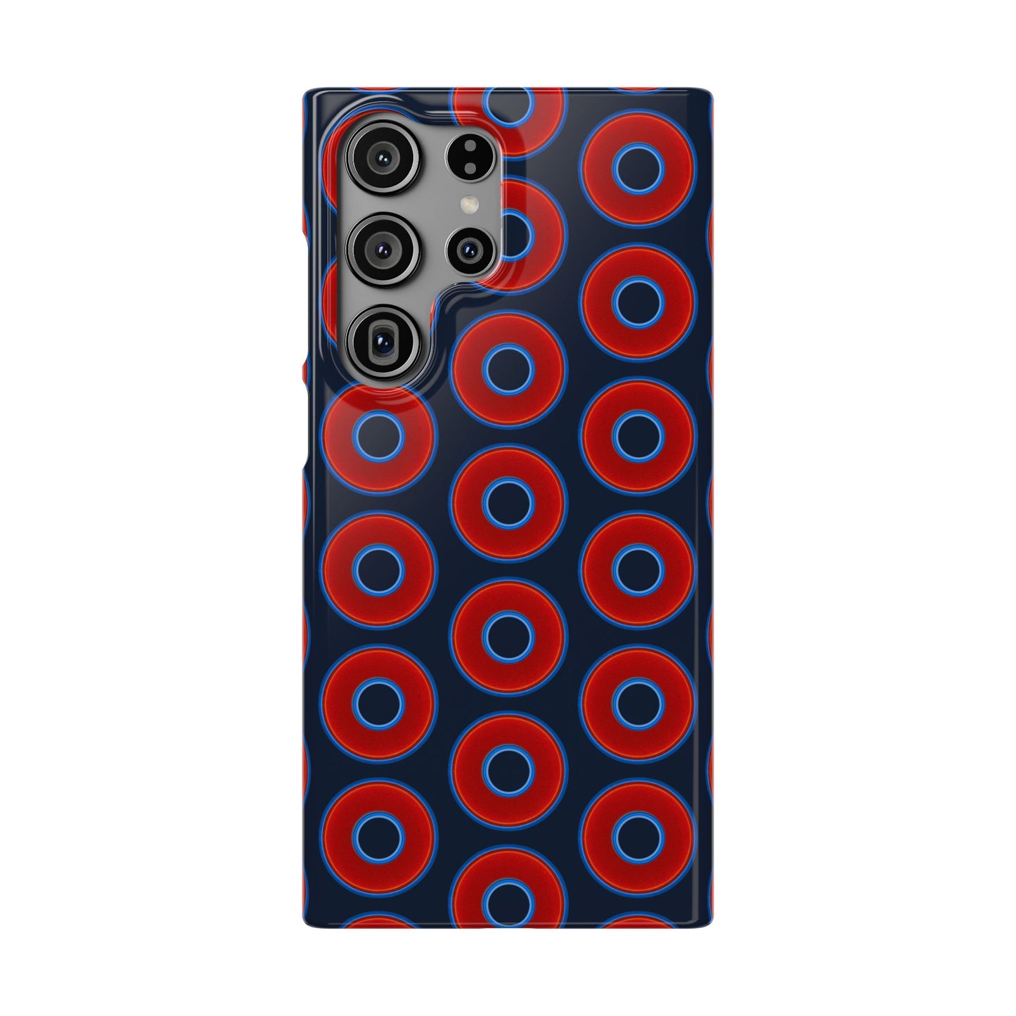 Lumpy Donut Snap Case - red vivid donut print w/midnight teal blue background