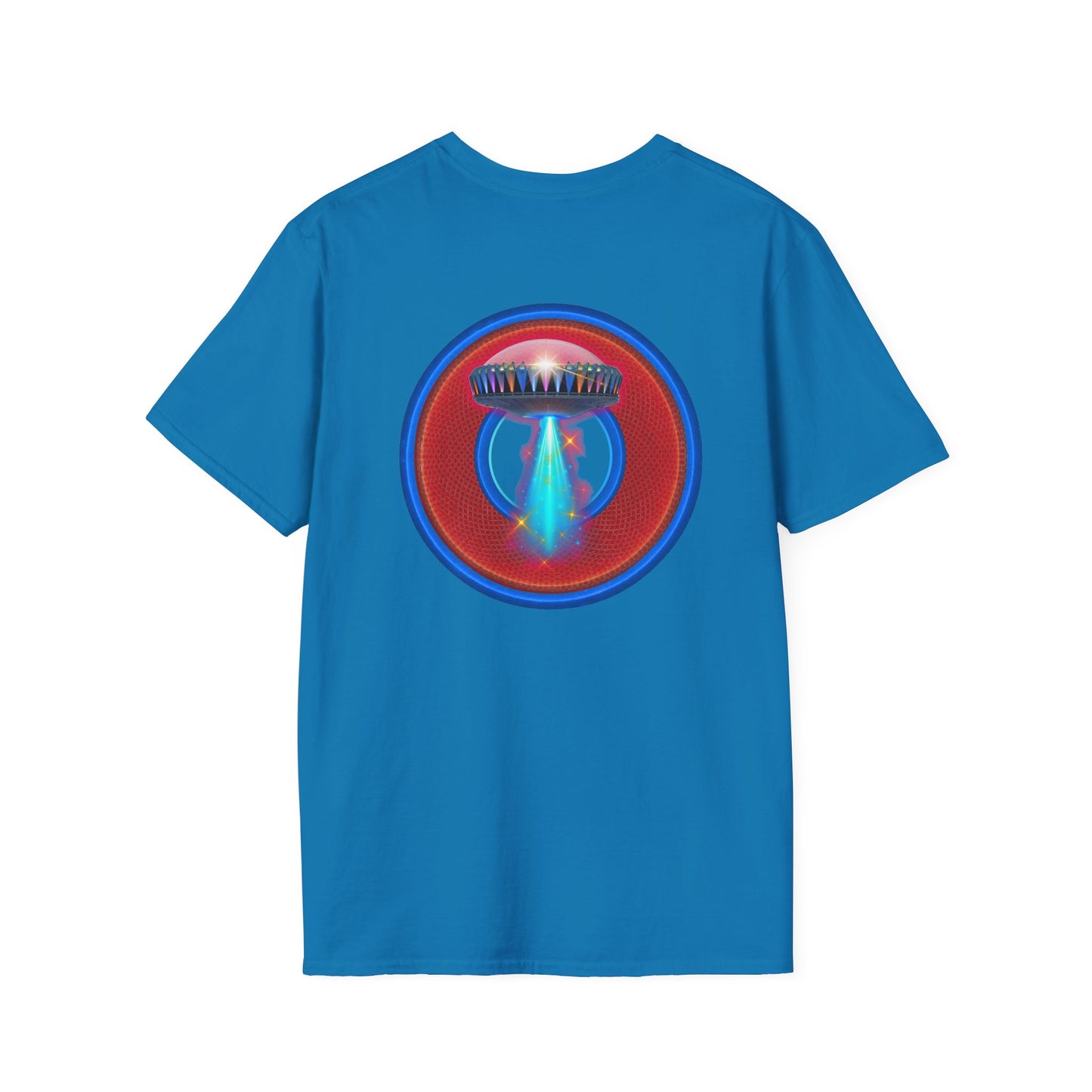 Classic Donut Tee - Unisex Soft-Style - "Donuts now Served on the Mothership" - red/blue donut