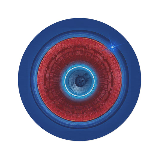Round Room - 5 ft x 5 ft Lumpy Donut Rug - "Homer's The Perfect Donut Rug" - vivid red/blue tube donut w/dark blue background - variant 2
