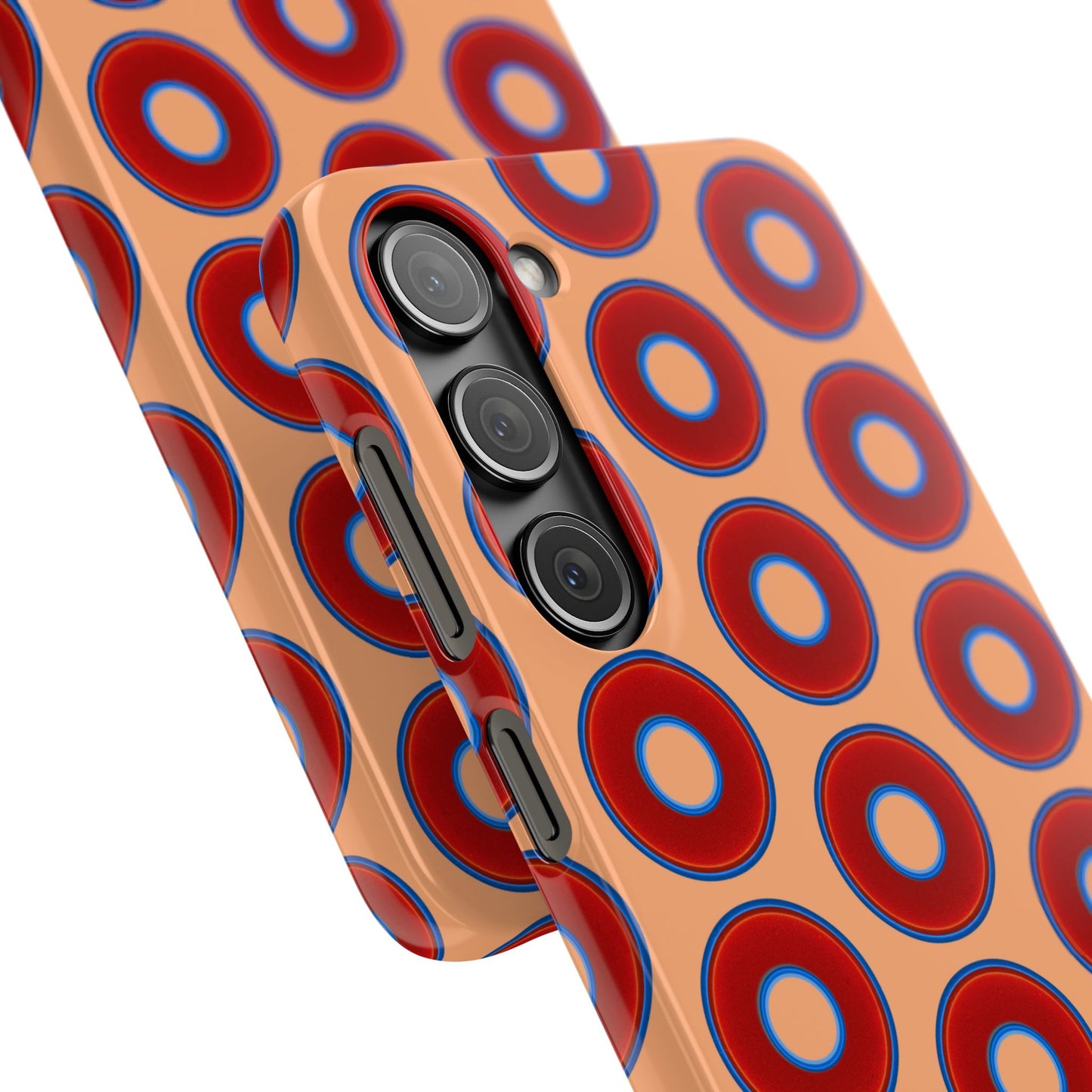 Lumpy Donut Snap Case - red vivid donut print w/peach background