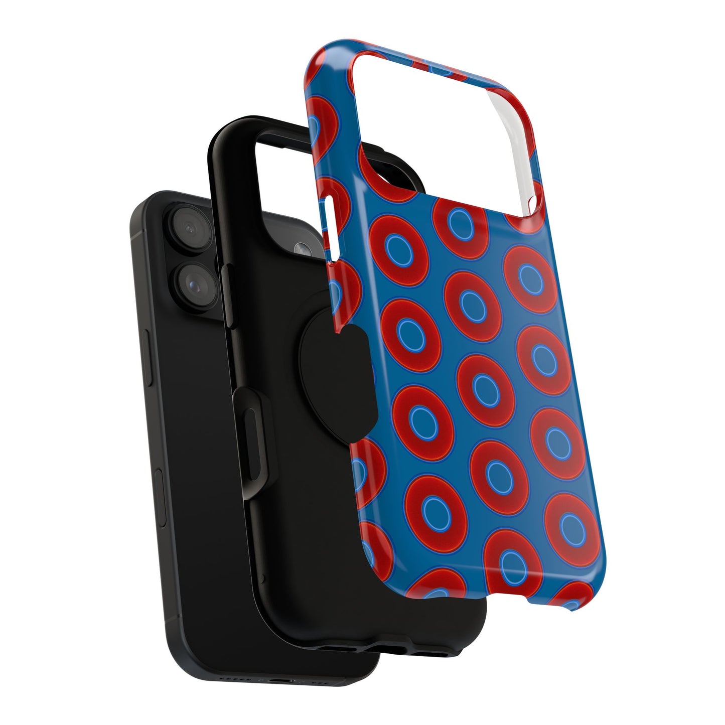 Impact-Resistant Lumpy Donut Case - red vivid donut print w/wavy navy background