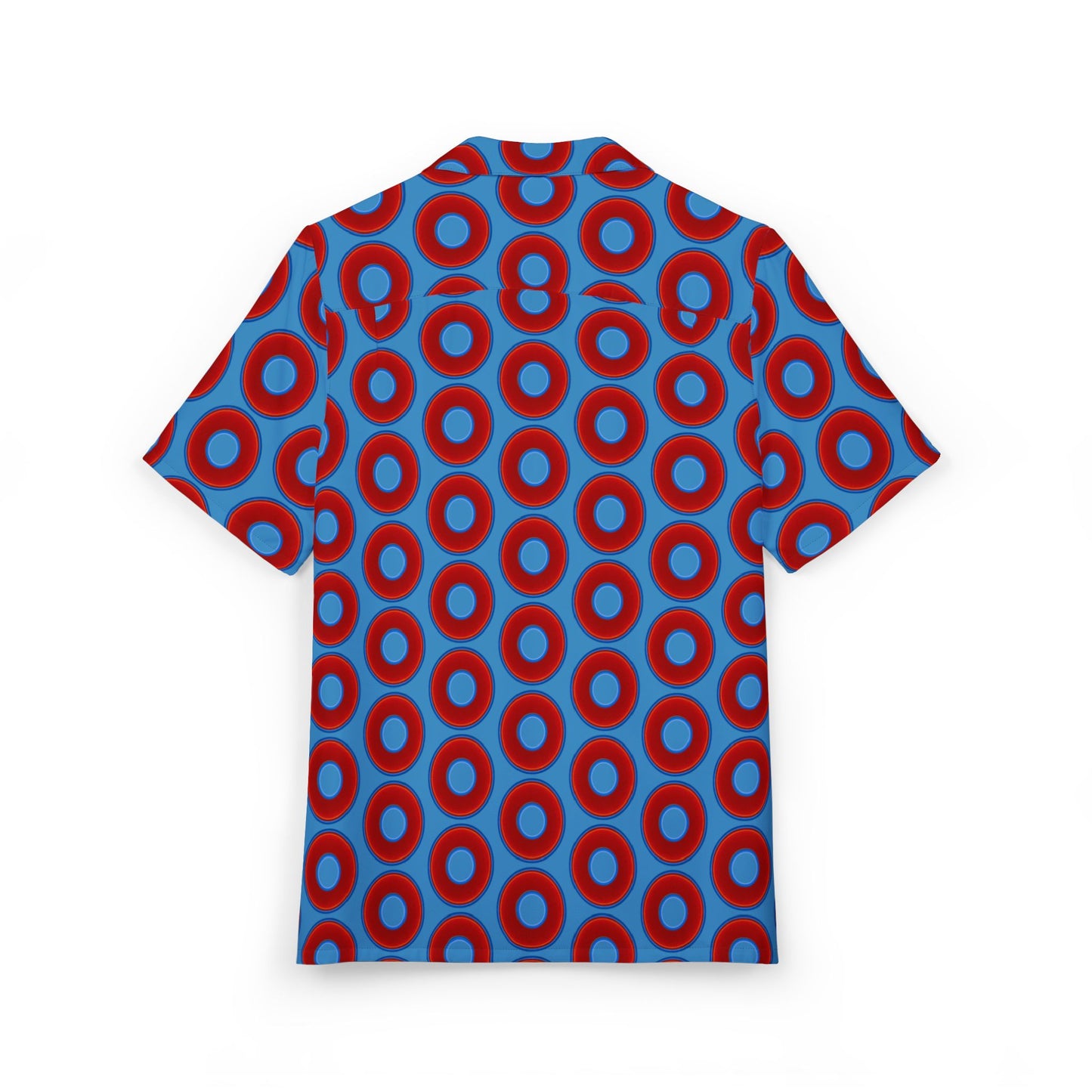 Wilson's 'Epic Hawaiian-Punch' Shirt - vivid red donut print w/light steel blue background [unisex]