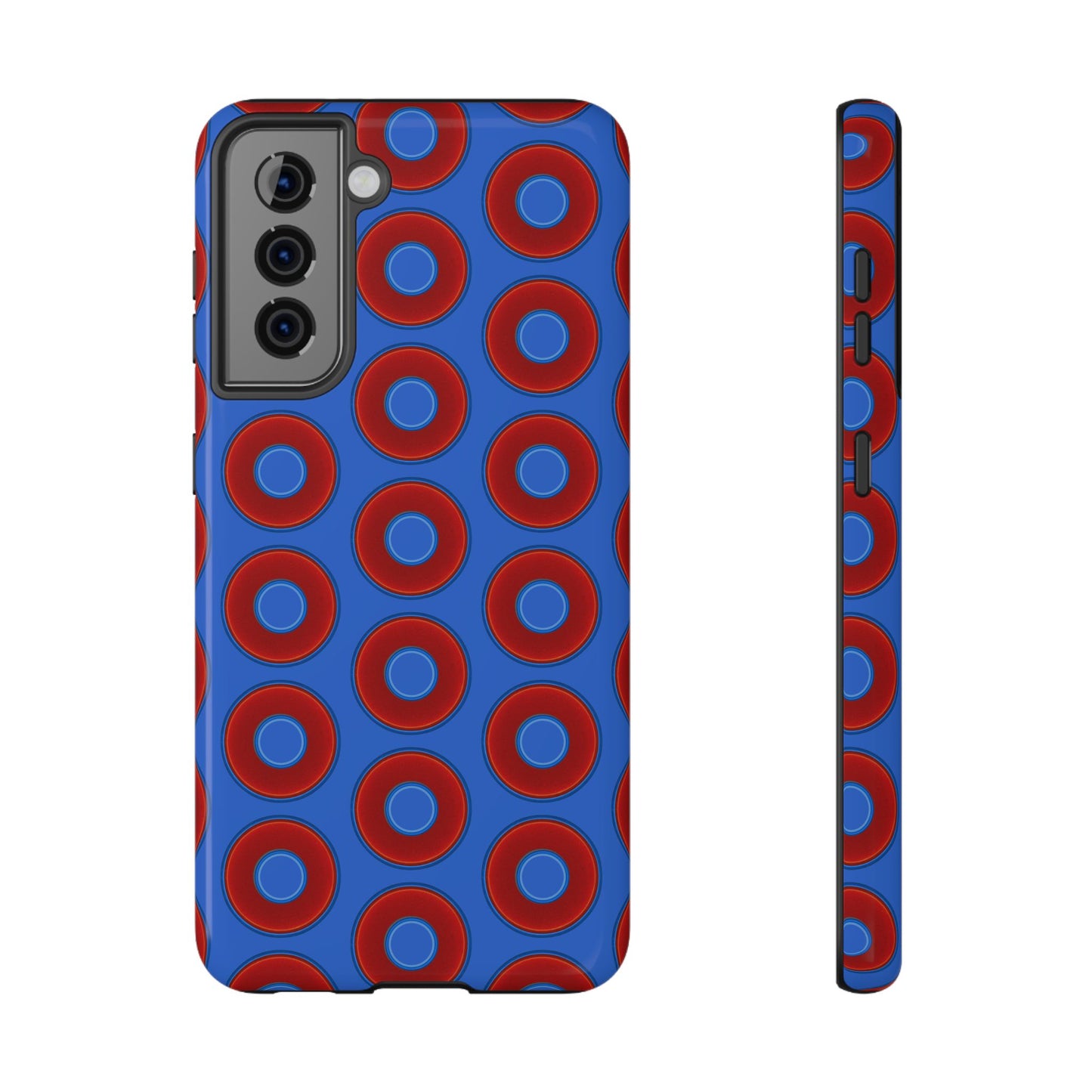 Impact-Resistant Lumpy Donut Case - red vivid donut print w/medium royal blue background