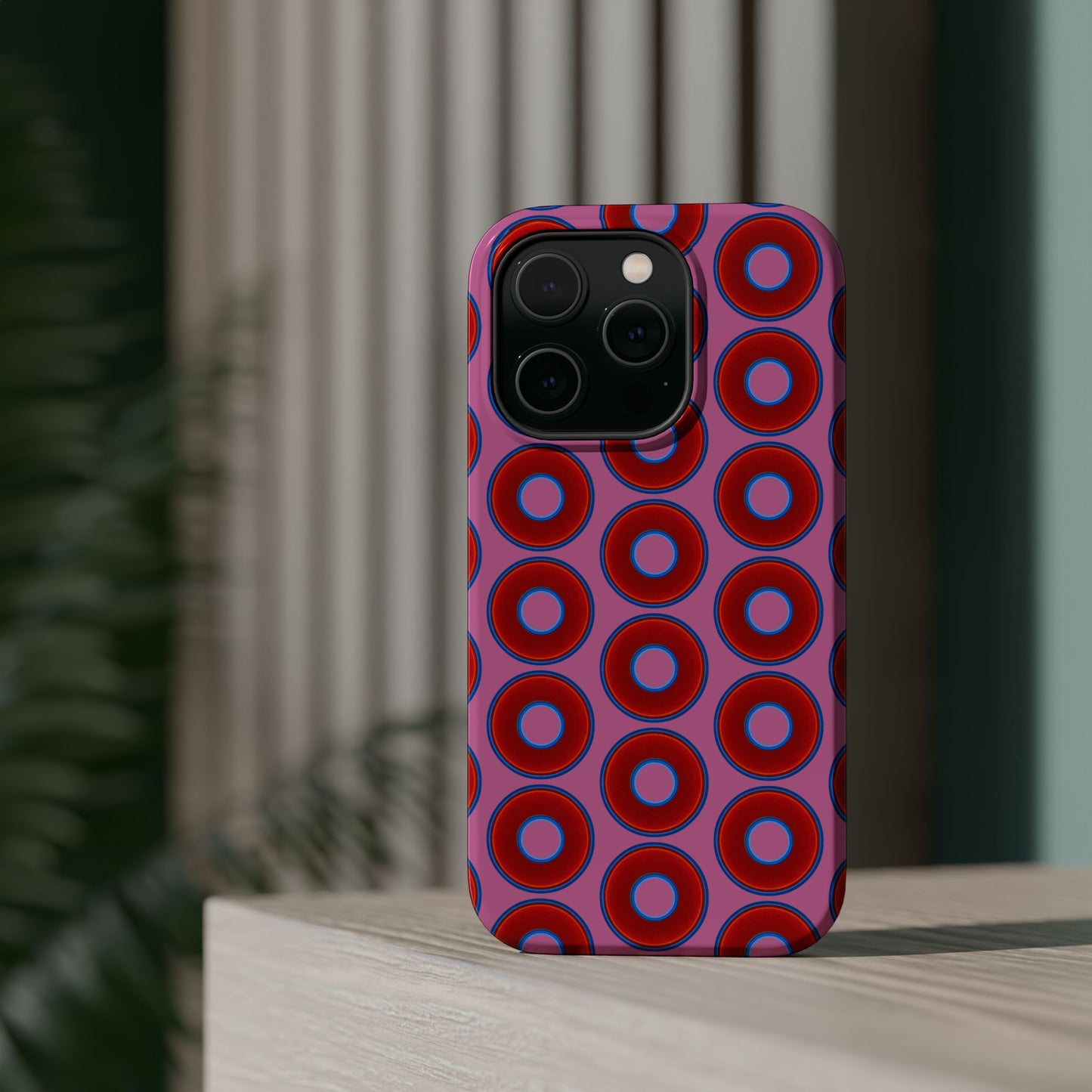 Magnetic Tough Donut Case - red vivid donut print w/pink background