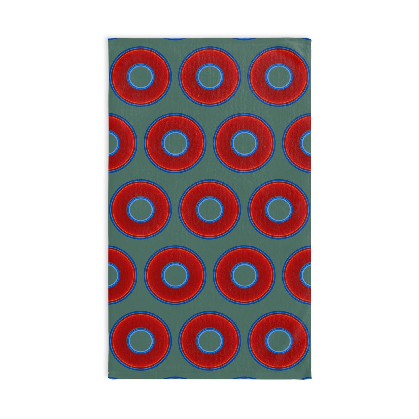 Lumpy Kitchen/Hand Towels - vivid red donuts w/Fenway green background