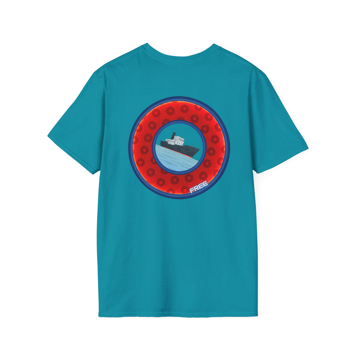 Classic Donut Tee - Unisex Soft-Style - "Phree Donut Sliders" - red/blue widemouthed paradox donut