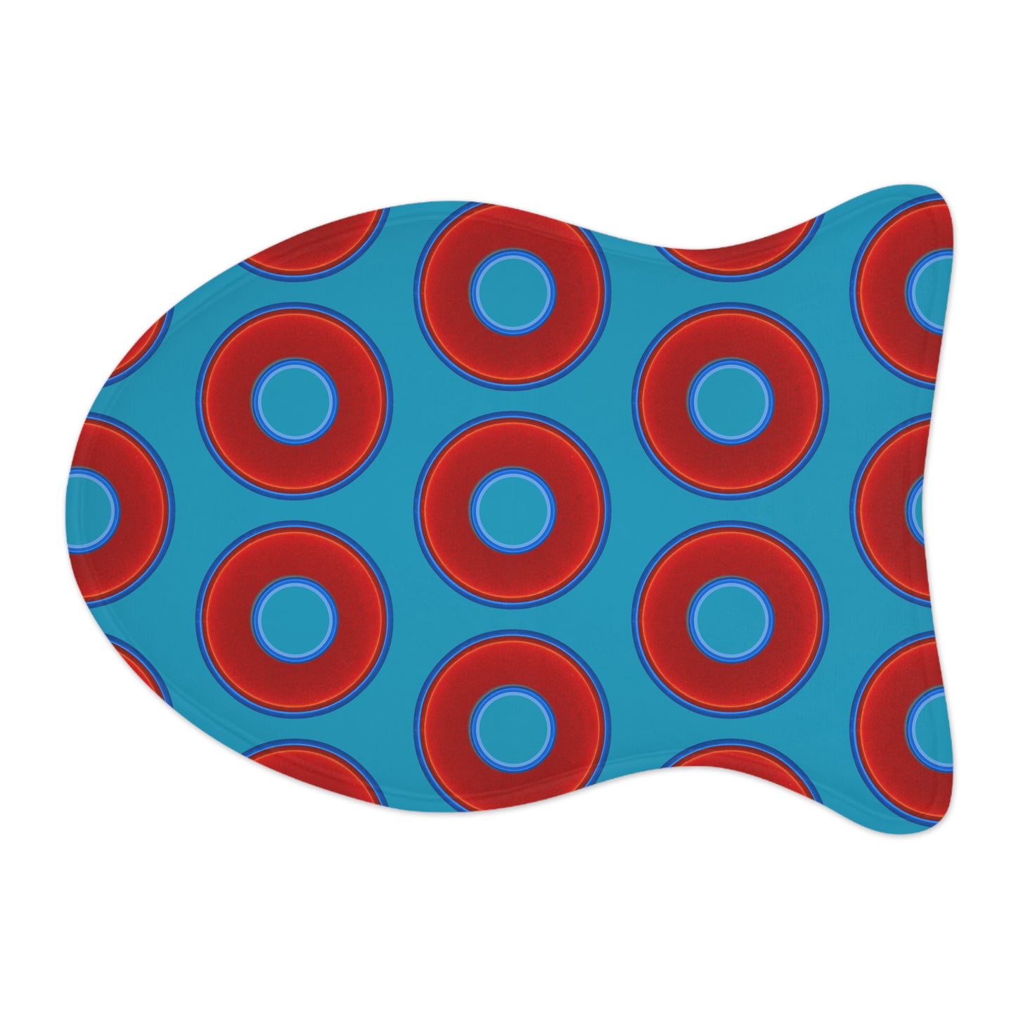Wendy's Lumpy Pet Feed Mat - vivid red donuts w/aquamarine blue background