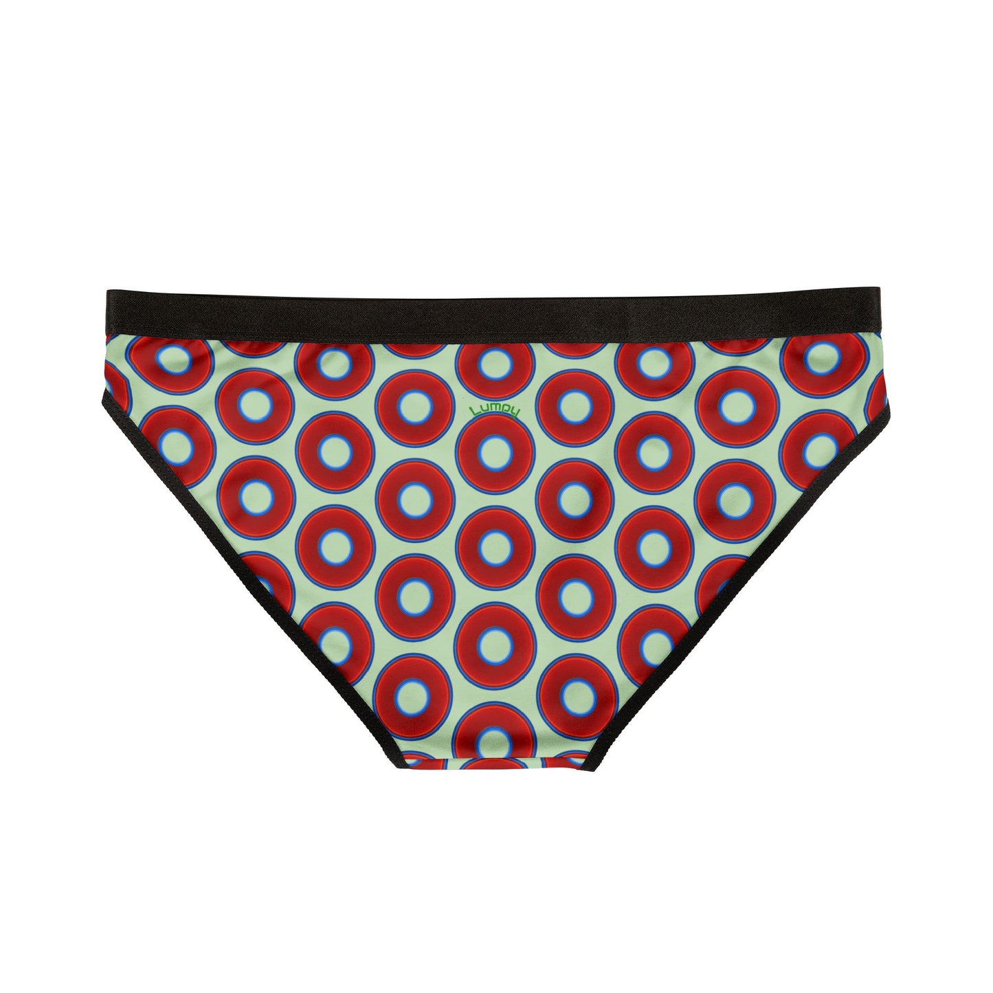 Lumpy Donut Underwear - vivid red donut print w/seafoam green background