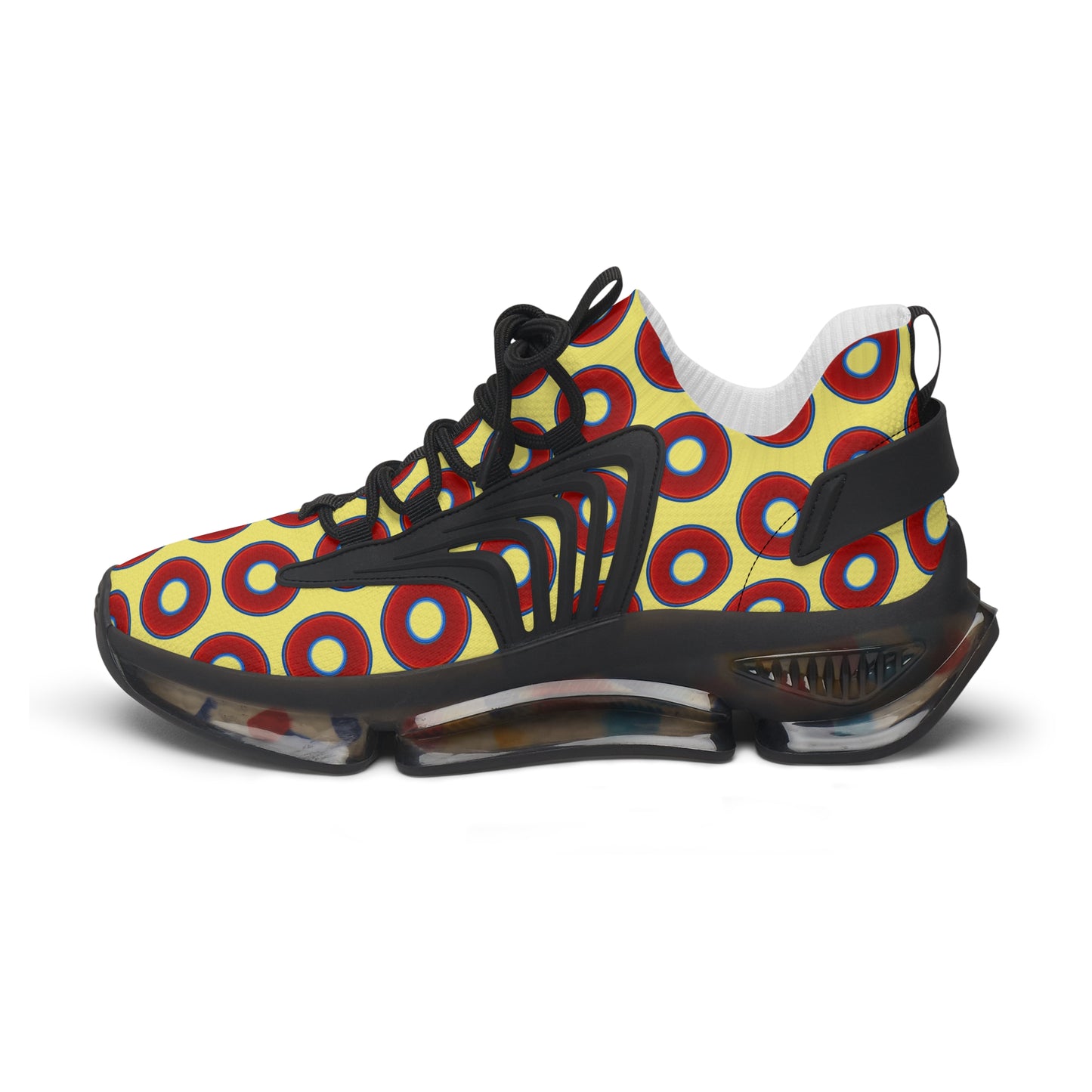 Women's Donut Kicks - red vivid donut print w/yellow background