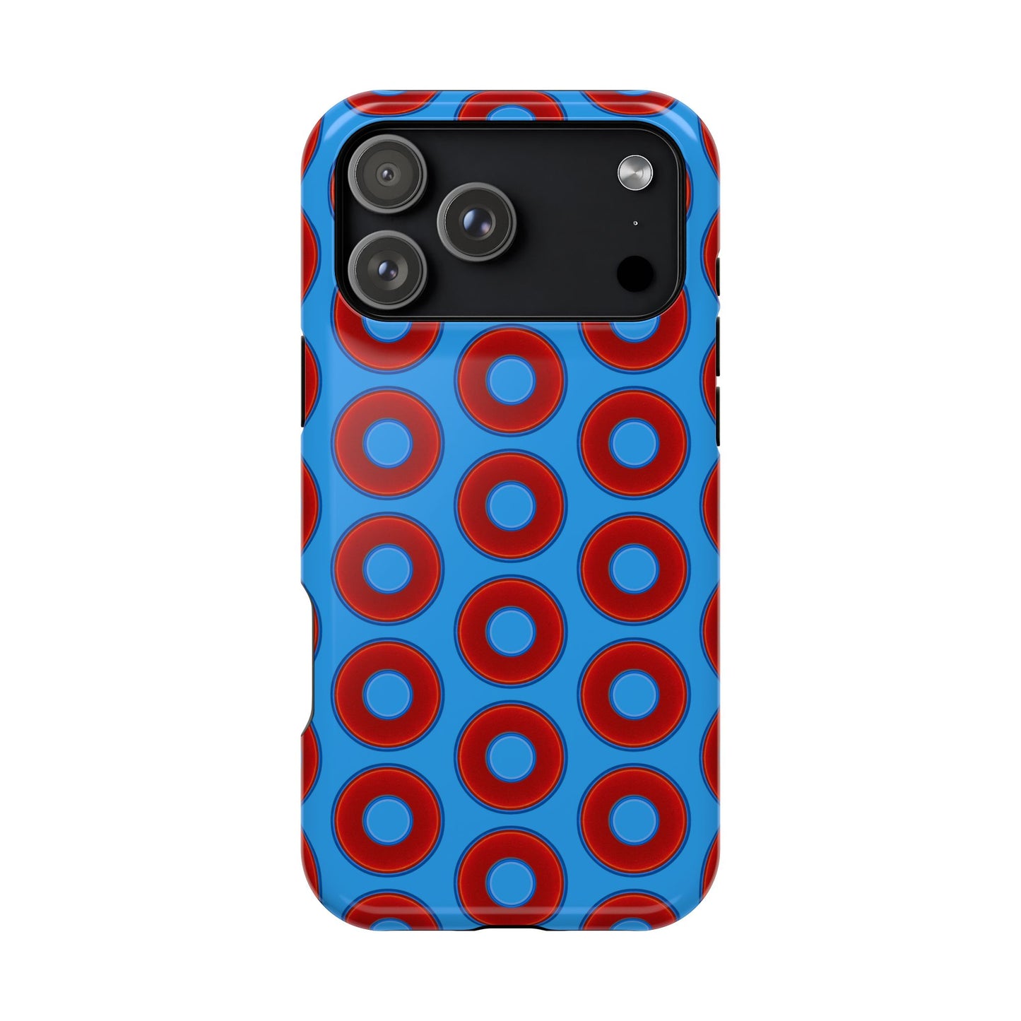Impact-Resistant Lumpy Donut Case - red vivid donut print w/sky royal blue background