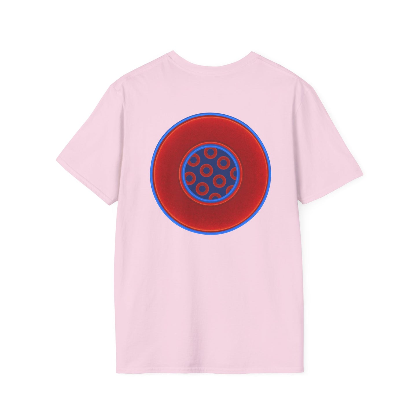 Classic Donut Tee - Unisex Soft-Style - "Portal Donut" - vivid red/blue donut  - w/navy blue - variant 2