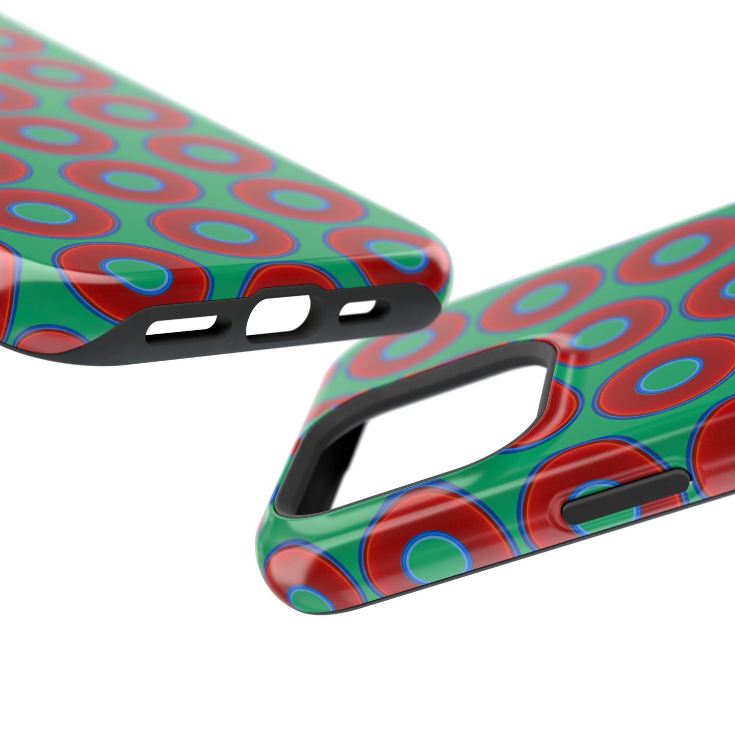 Magnetic Tough Donut Case - red vivid donut print w/jade green background