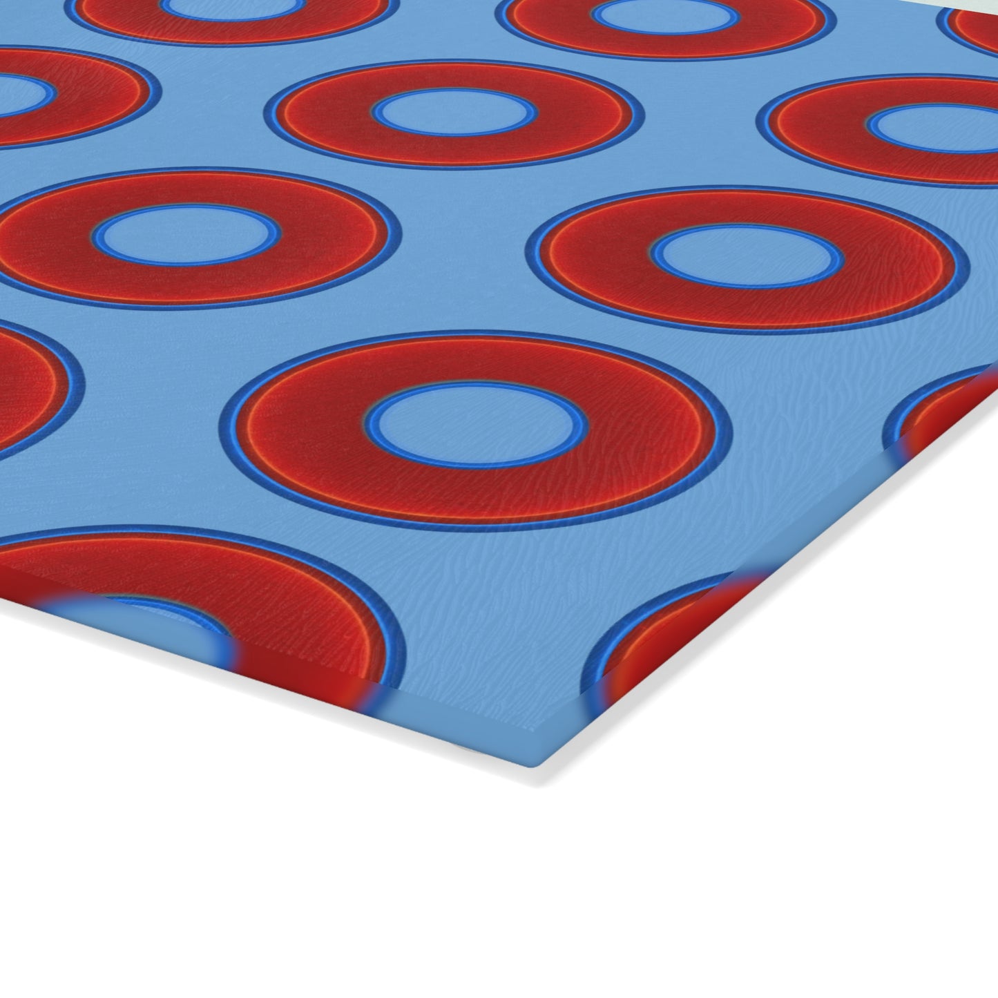 My Friend's Cutting Board - vivid red donuts w/light blue background