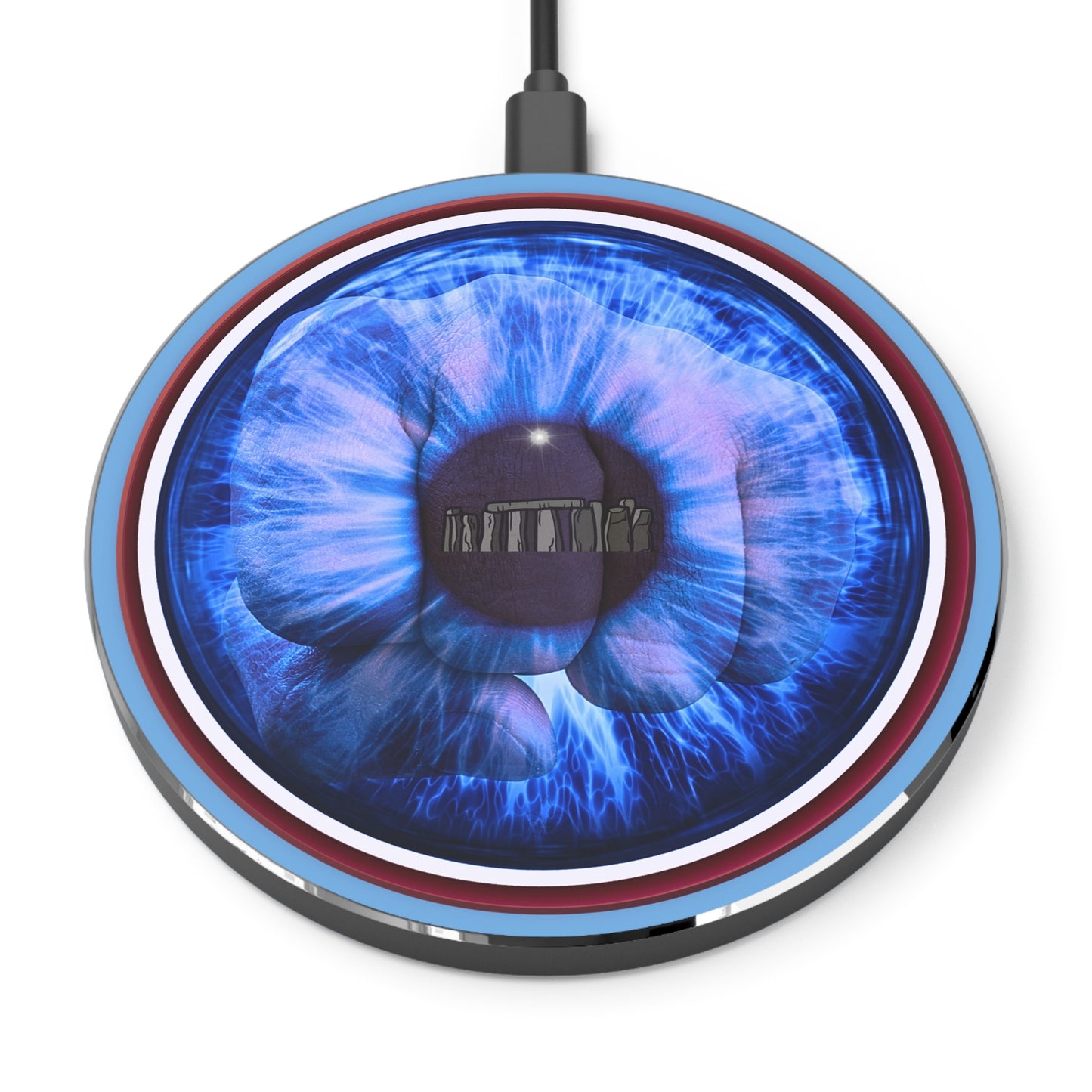 Copy of The Flow - Wireless Lumpy Donut Chargers - "Wilson's Eyesore of a Wireless Charger " - vivid blue idonut w/light blue background