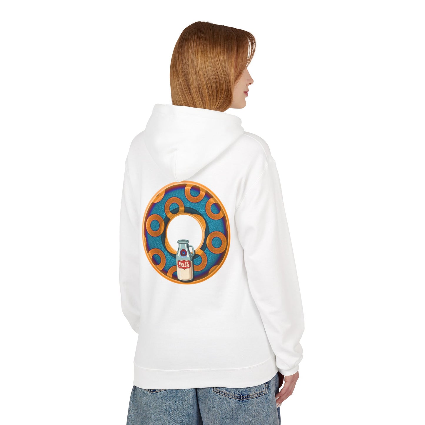 Fleece Harry Hoodies [Midweight Soft-style] - "Wooked Cream Dairy - YEMSG Donut" - blue/orange rustic paradox donut - variant 4