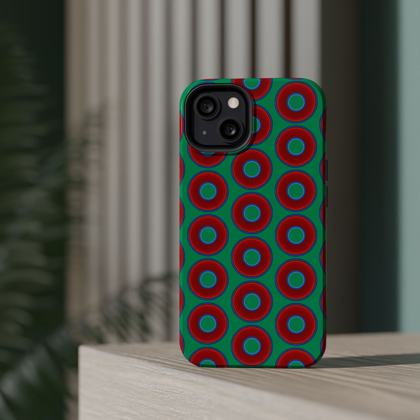 Magnetic Tough Donut Case - red vivid donut print w/jade green background
