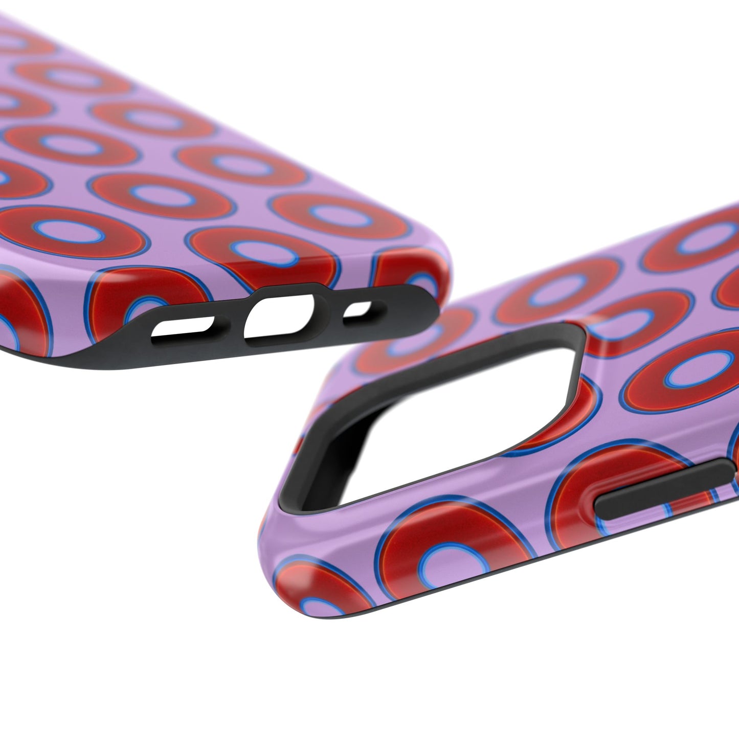 Impact-Resistant Lumpy Donut Case - red vivid donut print w/wisteria purple background