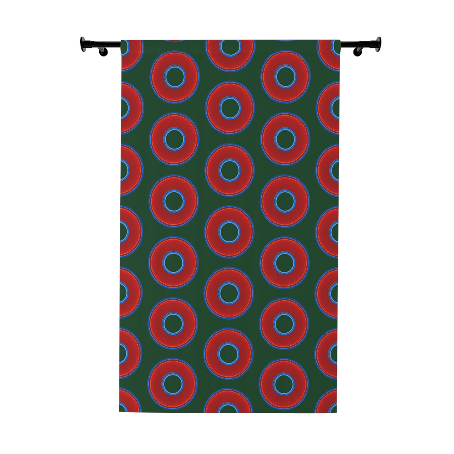 Lump's Heady Curtain w/Donuts - vivid red donut print - w/deep pond green background - [*1 Piece / 50" x 84"]