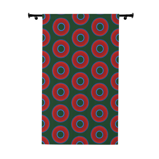 Lump's Heady Curtain w/Donuts - vivid red donut print - w/deep pond green background - [*1 Piece / 50" x 84"]