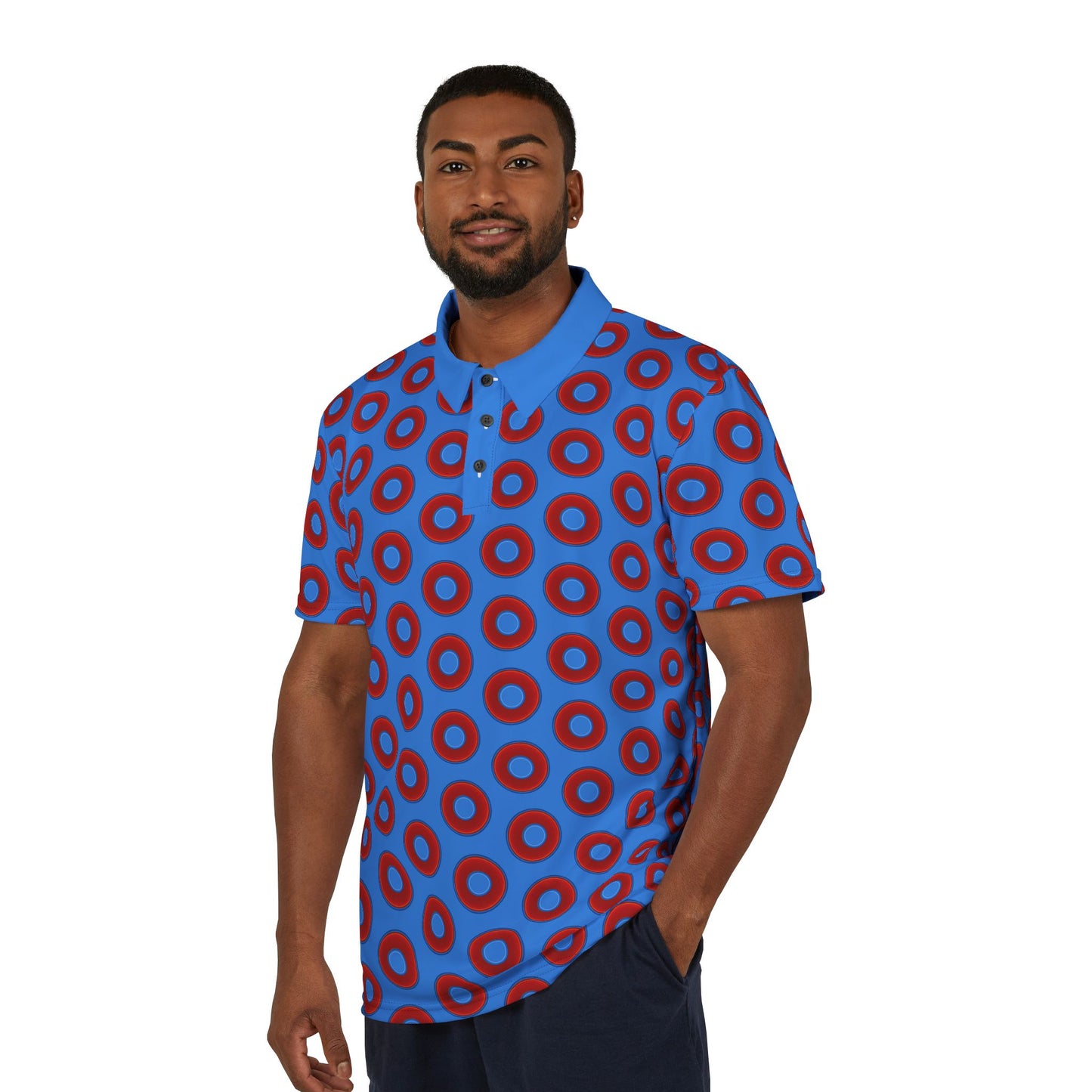 Donut Polo - vivid donut print w/light royal blue background [unisex]