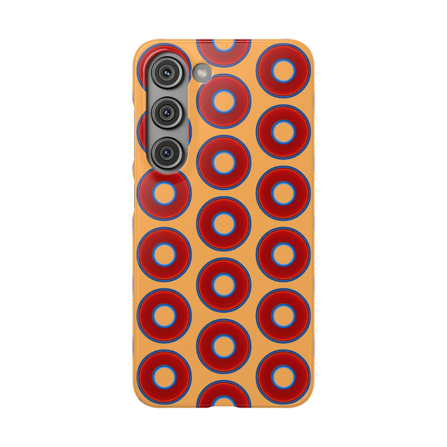 Lumpy Donut Snap Case - red vivid donut print w/creamcicle orange background