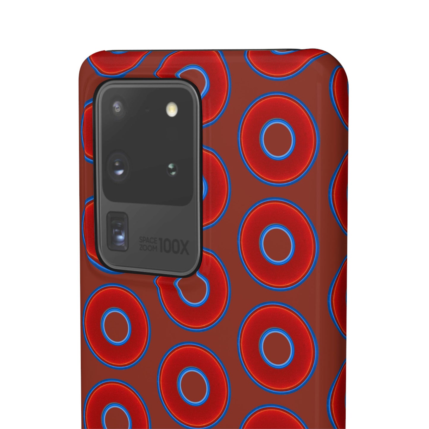 Lumpy Donut Snap Case - red vivid donut print w/burnt umber background