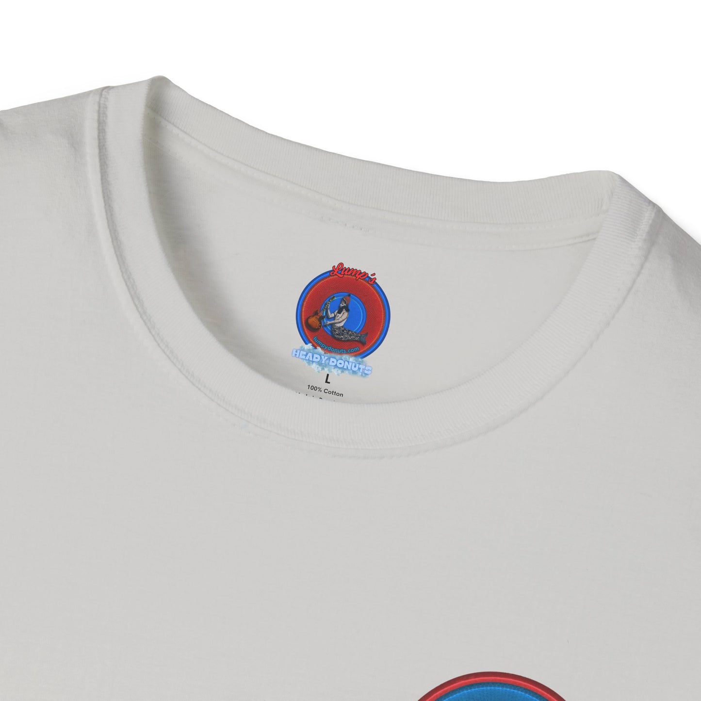 Classic Donut Tee - Unisex Soft-Style - "The Lumpy Donut" - variant 2 - blue/red donut