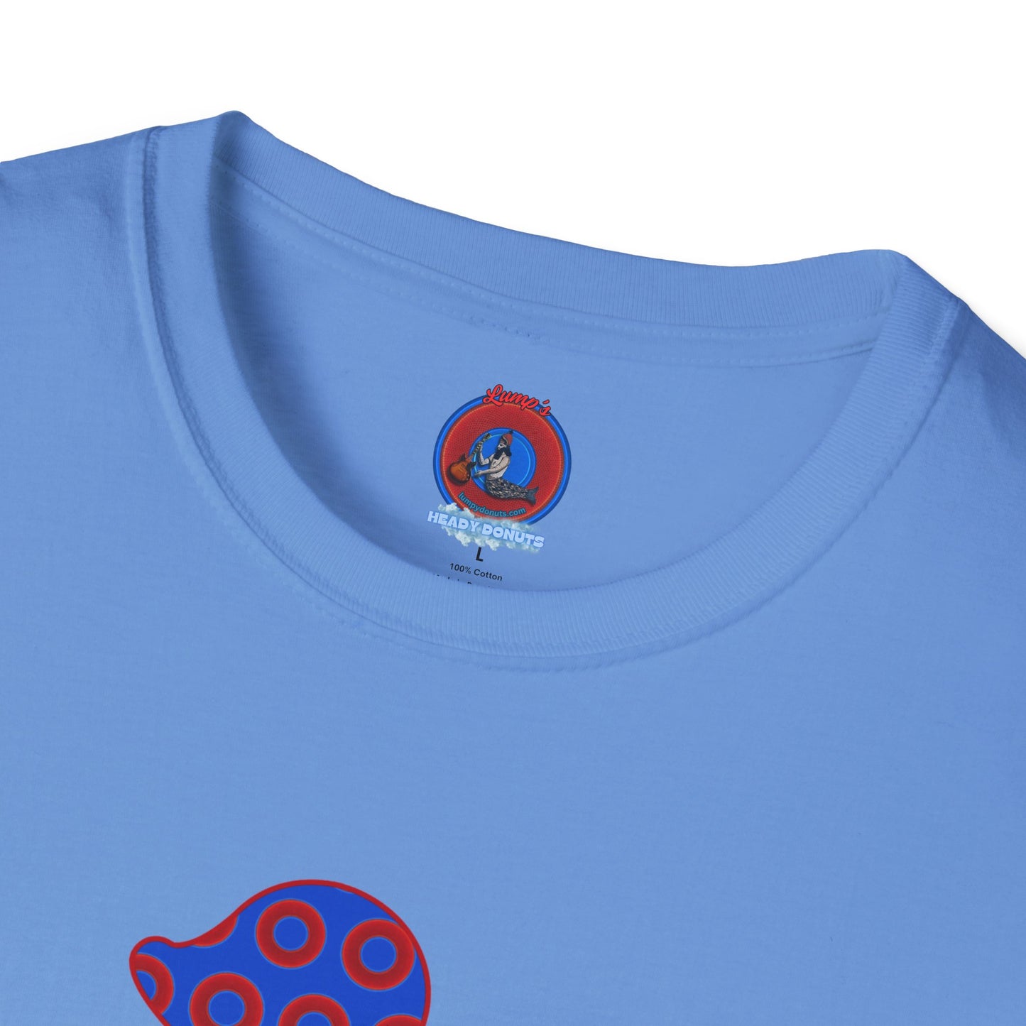 Classic Donut Tee - Unisex Soft-Style - "Rubber Ducky Bath Time Donut" - vivid red/blue donut pattern - variant 3