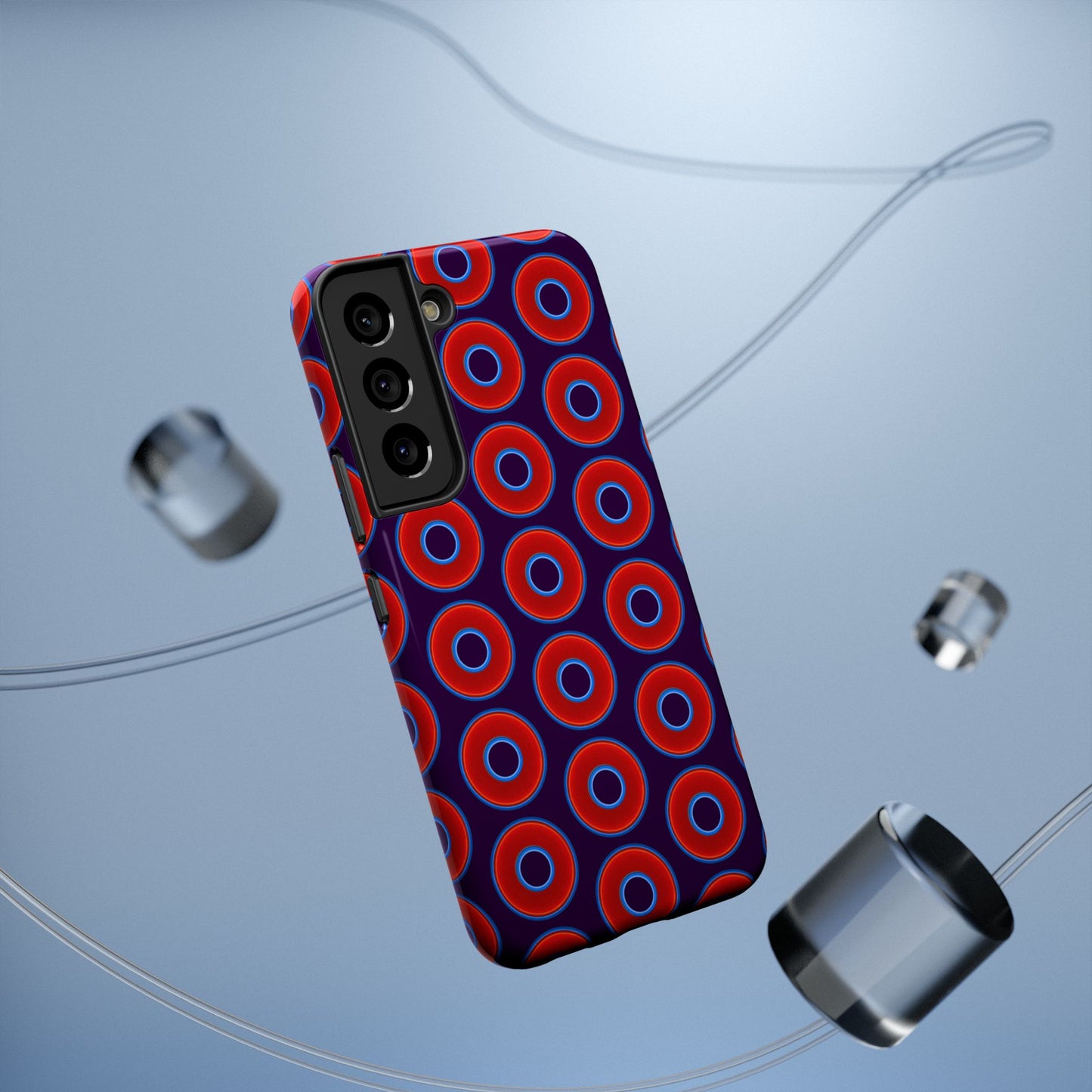 Impact-Resistant Lumpy Donut Case - red vivid donut print w/midnight purple background