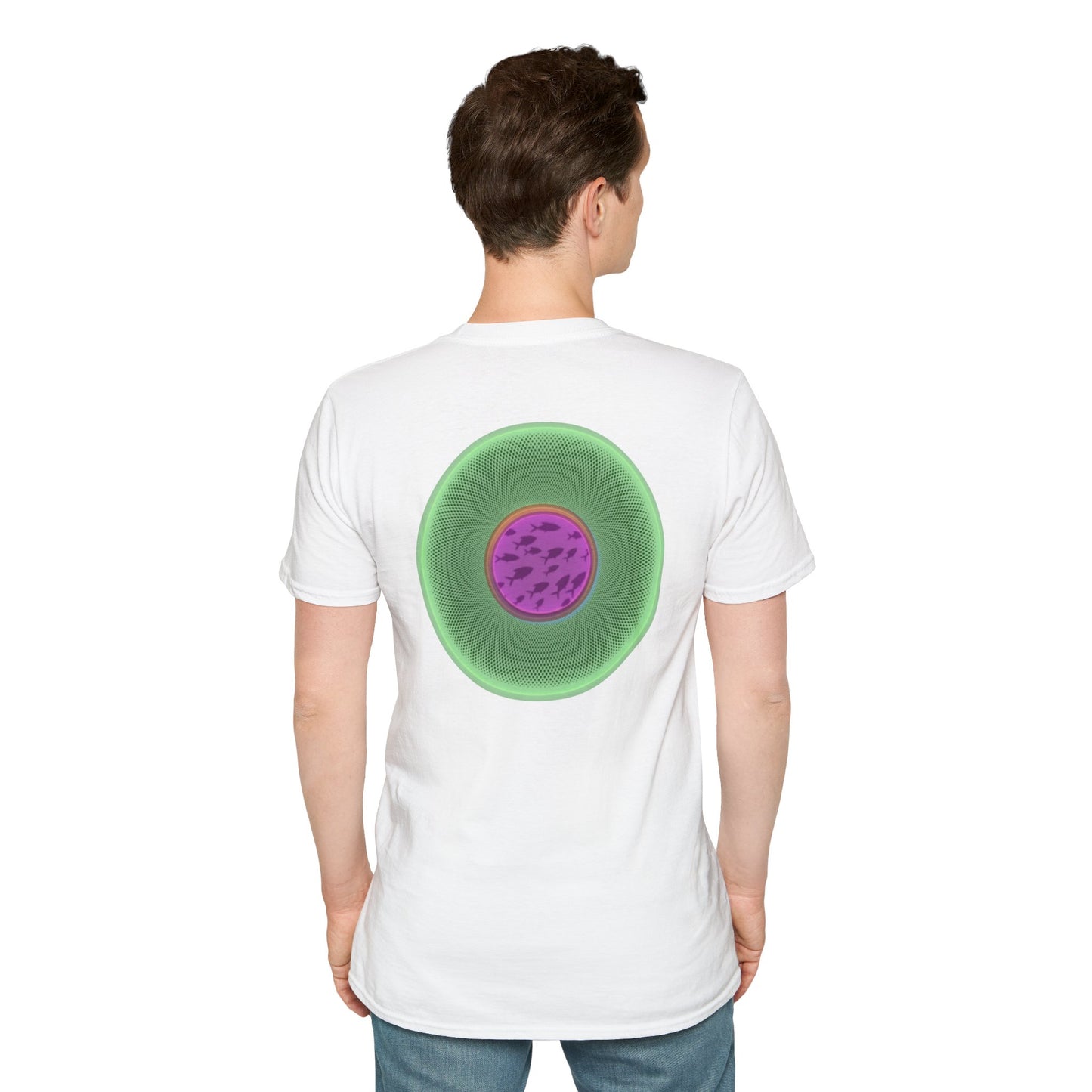 Classic Donut Tee - Unisex Soft-Style - "Swimming By" - variant 1 - series 1.0 - florescent green donut