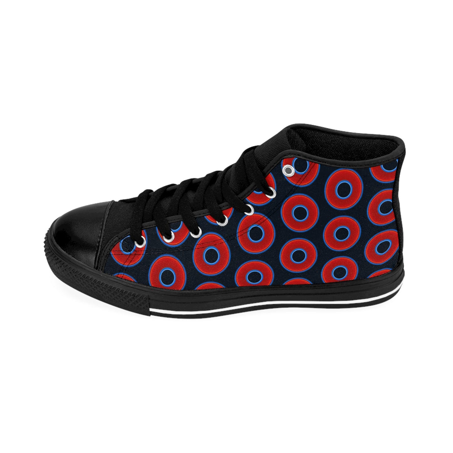 Cushiony Convectors - High Tops - red vivid donuts w/blue charcoal background