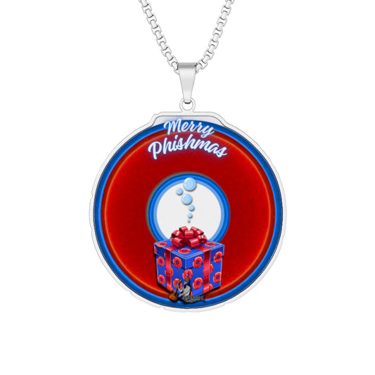 Lump's Heady Donut Necklace - 1" x 1" Stainless Steel Pendant - "Phishmas Caroler's Donut" - vivid red/blue donut - variant 2